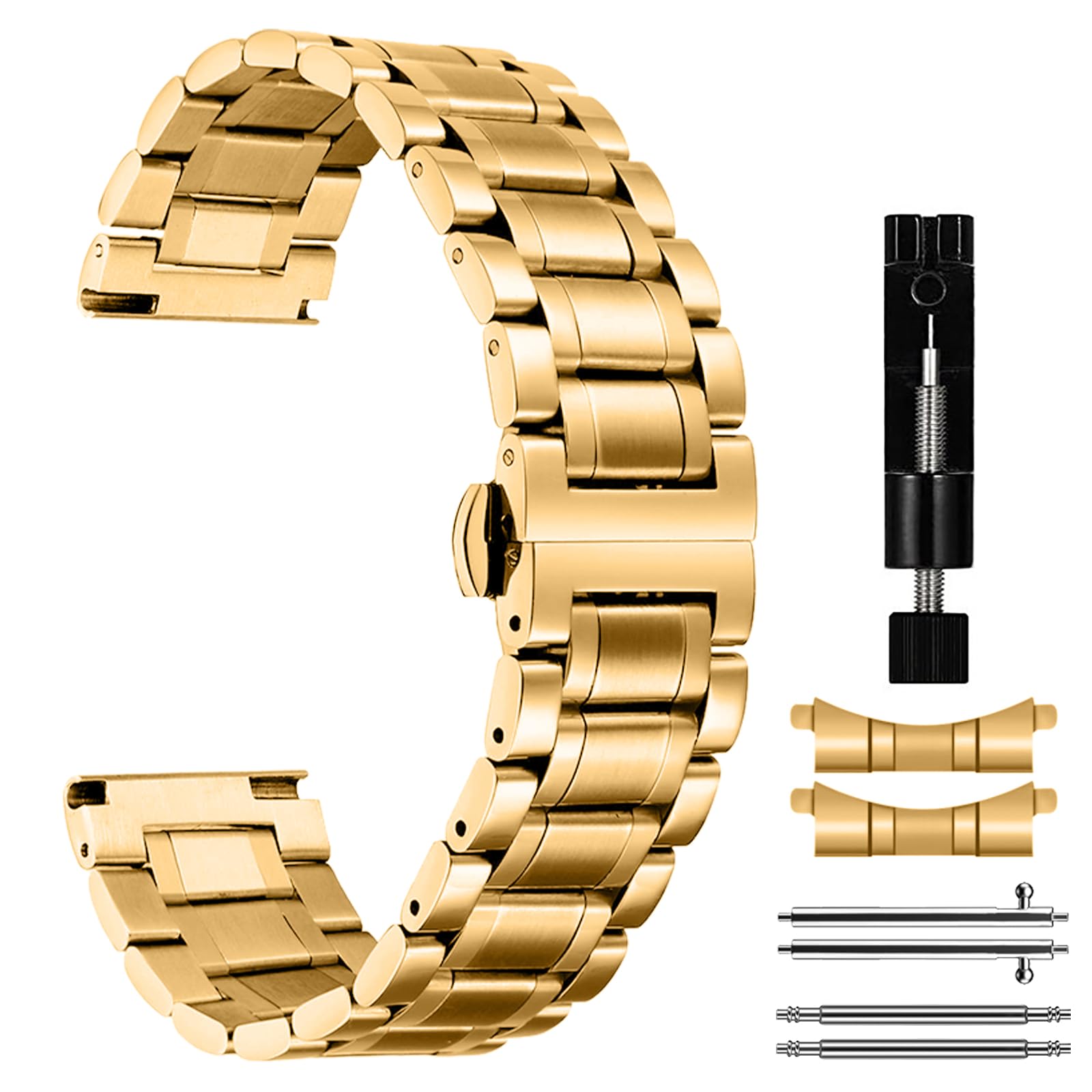 20 mm Metal Strap Compatible with Garmin Approach S50/Approach S44/Vivoactive 6/Forerunner 165, Metal Stainless Steel Bands Adjustable Replacement Strap for Amazfit Active 2/Active