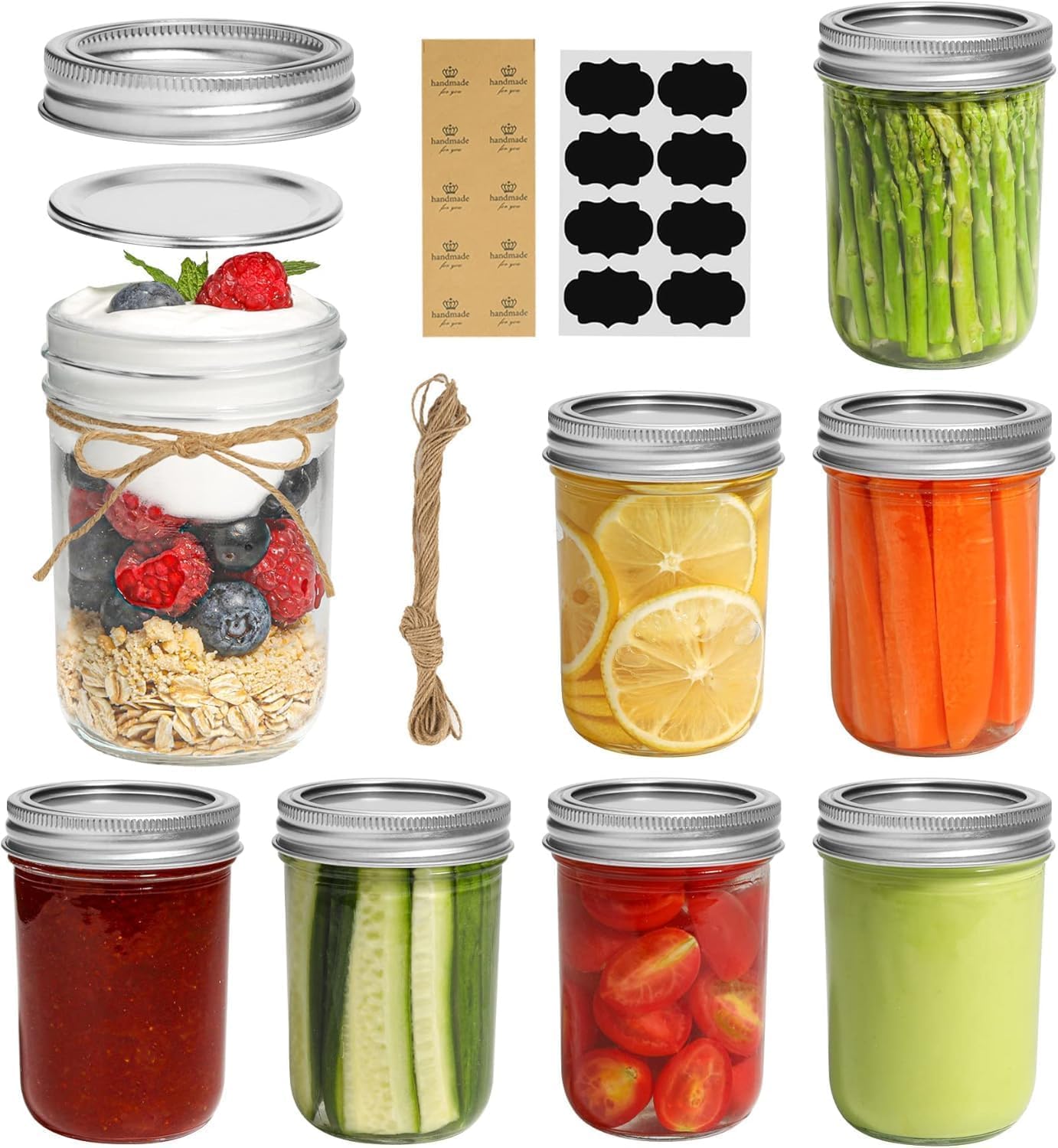 ComSaf 240ml Einmachgläser mit Deckel 8 Stück Mason Jar, Vorratsgläser für Lebensmittel für Marmelade, Honig, Joghurt, Gurken und Bohnen Overnight Oats Gläser Marmeladengläser mit Schraubdeckel