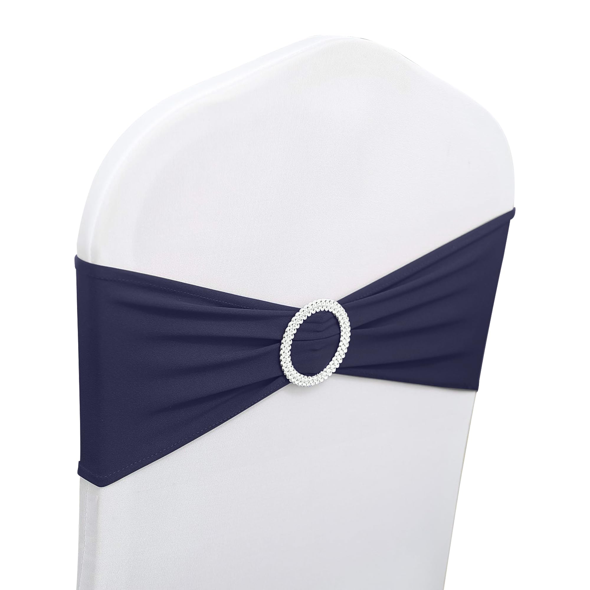 Premium Stretch Spandex Chair Sashes with Slider Buckle - 10 Pcs Navy Blue Chair Bands for Weddings, Parties, Receptions, Banquets, and Special Events – Elegant Chair Covers for Event Decoration