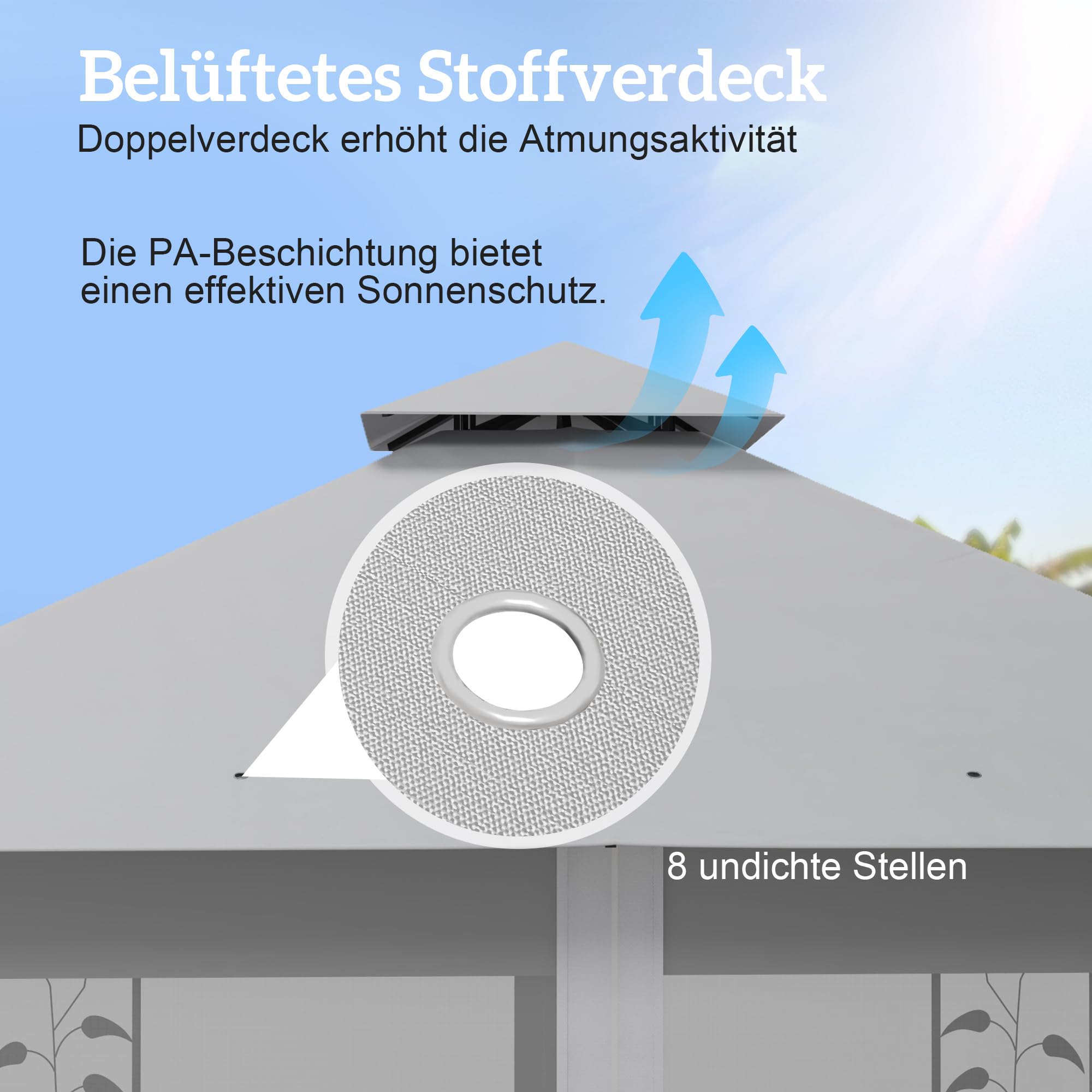 Outsunny Pavillon mit Doppeldach, 3x3 m Wasserabweisend Stabil Winterfest Gartenpavillon mit Moskitonetz, Garten Pavillon aus Stahl, Partyzelt für Garten, Terrasse, Hellgrau