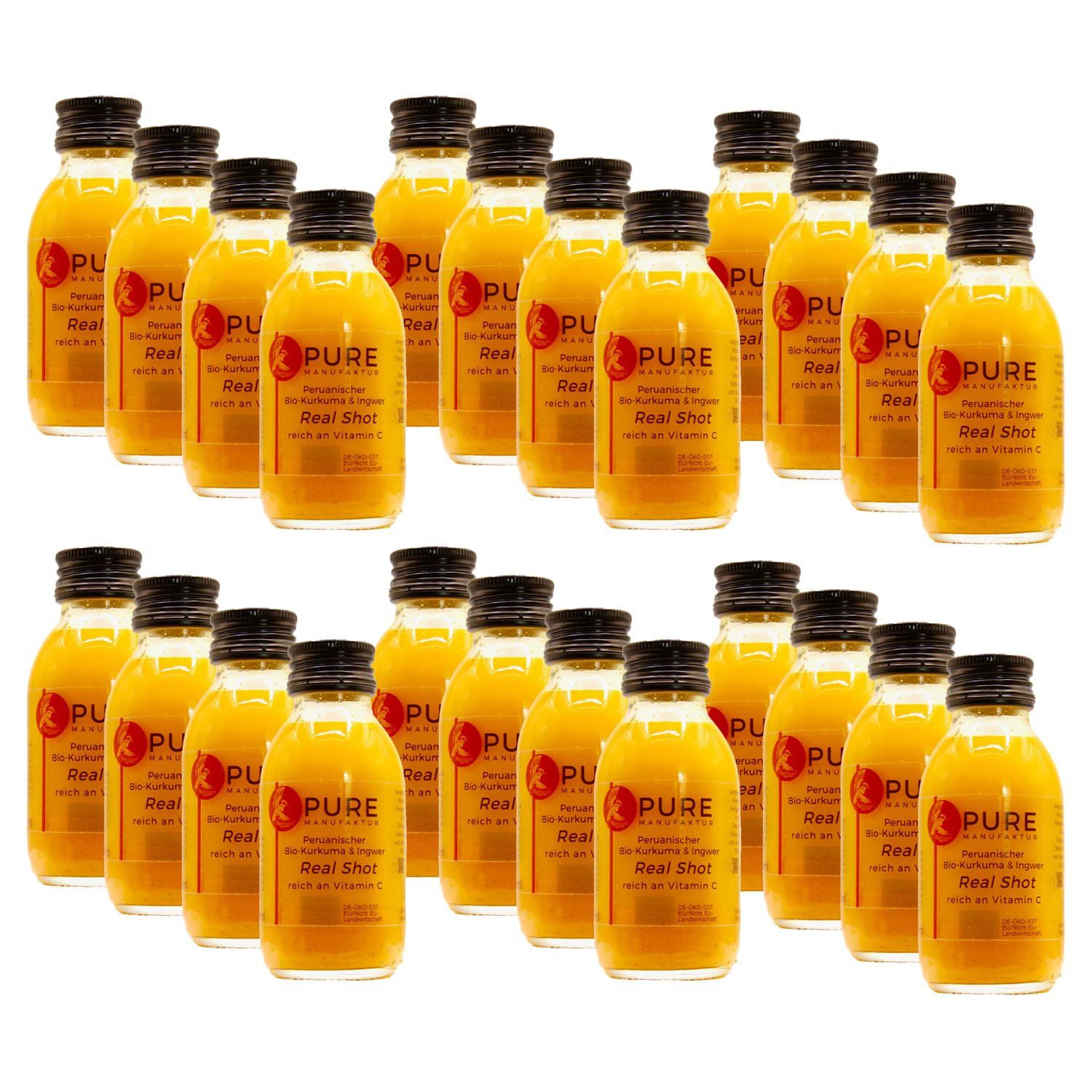 Pure Shot - Jengibre orgánico de naranja y cúrcuma, orgánico y vegano, sin azúcar, sin aditivos, (24 x 100 ml)