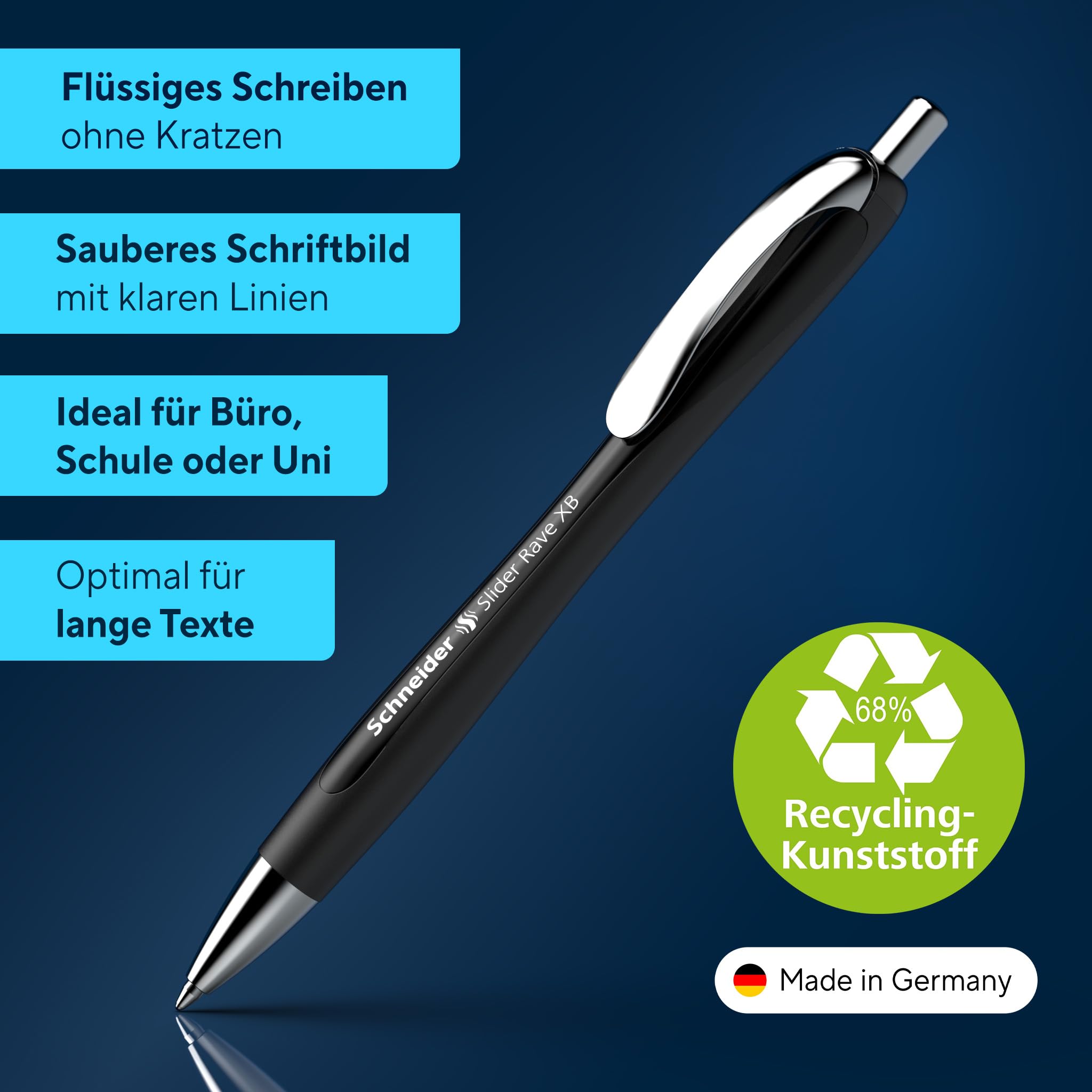 Schneider Slider Rave XB Kugelschreiber (5 Stück, Blau) - Dokumentenecht, Mit Viscoglide, Ergonomischer Griff