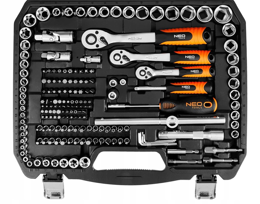NEO Zestaw Kluczy Nasadowych 220 el. 1/2” 3/8” 1/4” +50x Rękawice Nitrylowe