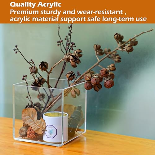 Miniatura 4 de Kamehame Jarrón acrílico transparente, jarrón de 6 x 6 x 6 pulgadas para centros de mesa, macetas para suculentas, florero cuadrado floral para
