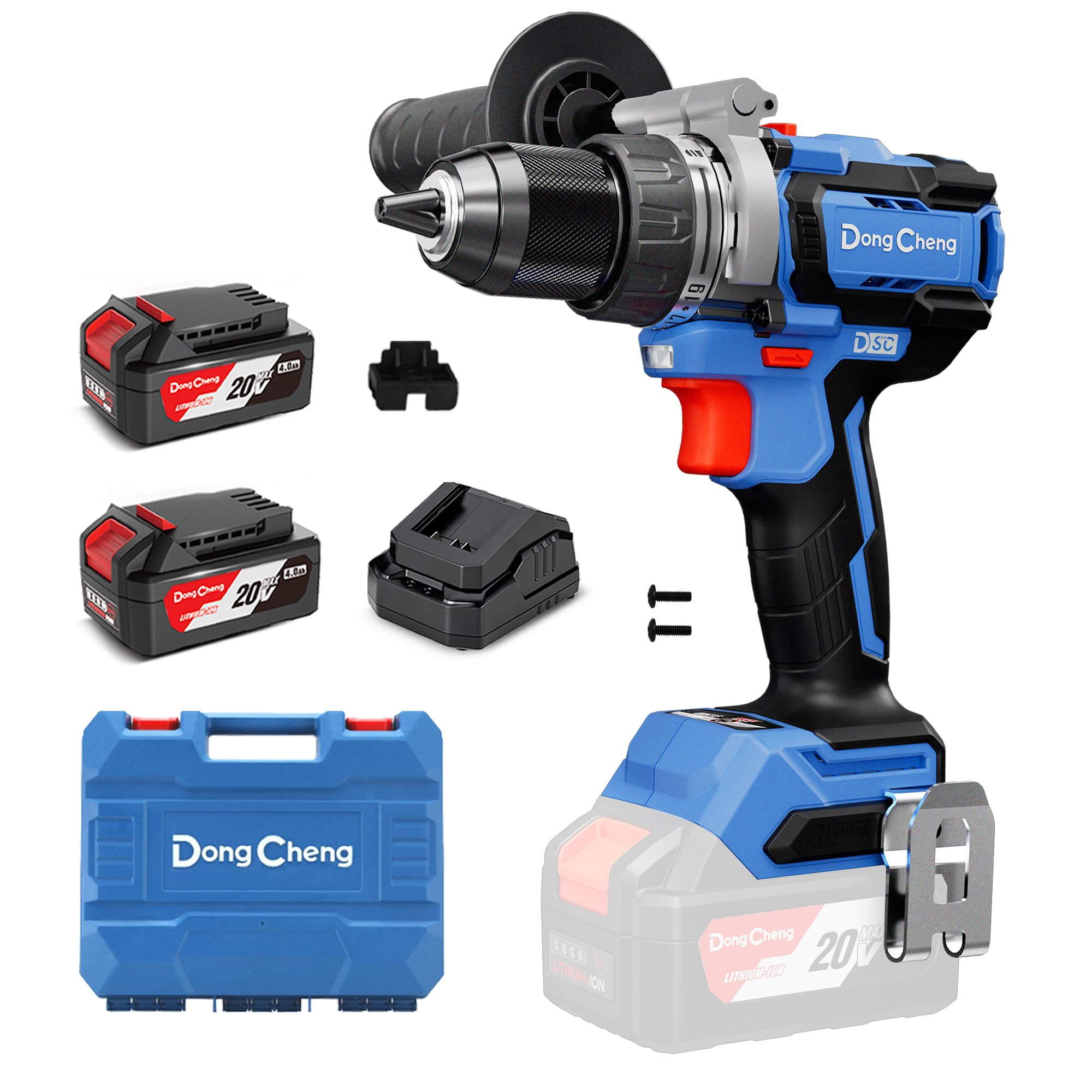 Dong Cheng Taladro de Percusión Inalámbrico 20V 160Nm, Taladro Percutor Batería Brushless, 2x4,0Ah, 3 Modos-Atornillar, Perforar y Percuto, Portabrocas de 13 mm, 2 Velocidades, 19+2Niveles de Par