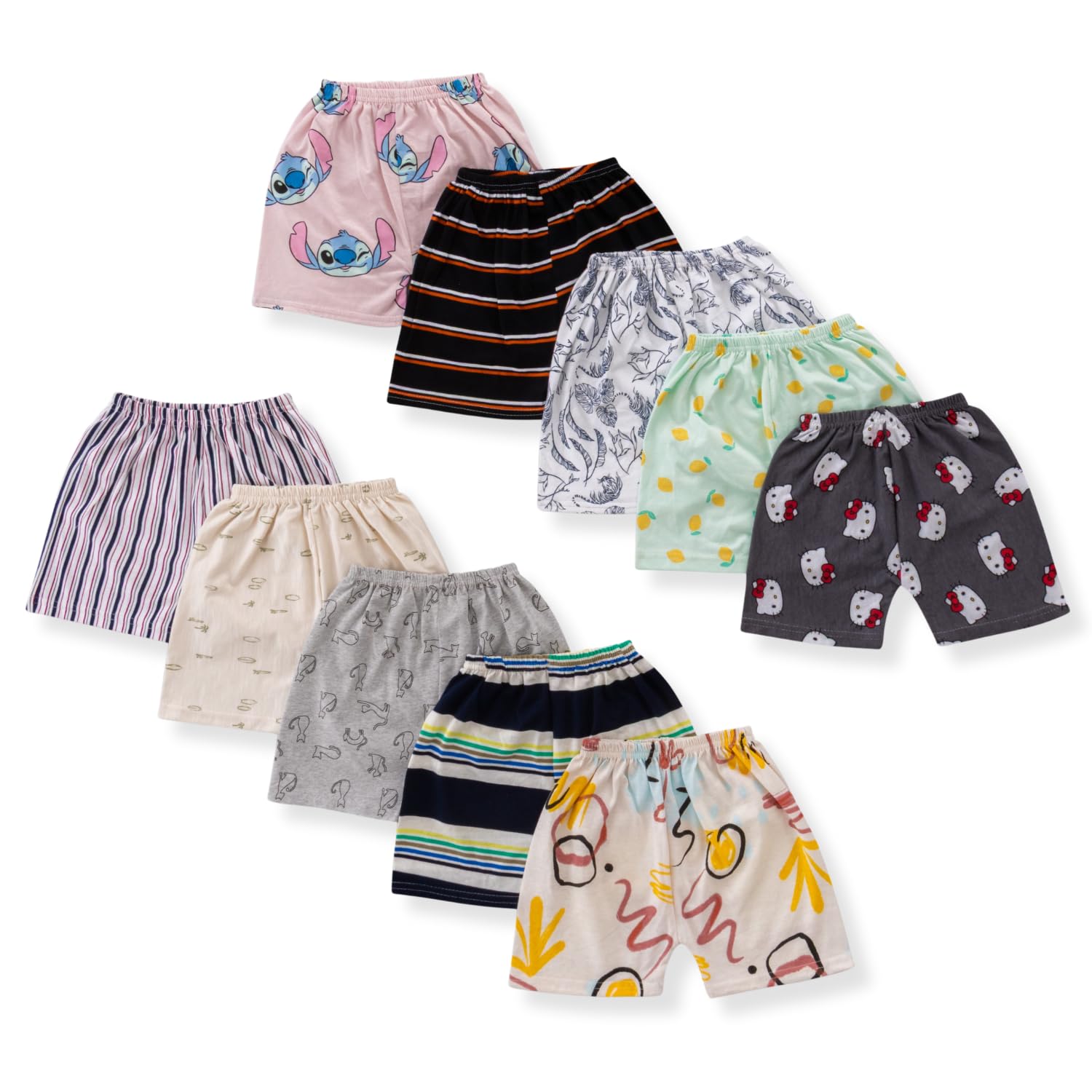 Short for Baby Boys & Baby Girls Casual Printed Pure Cotton (Multicolor Assorted, Pack of 10) (in, Numeric, 1 Year, Regular, Multicolor)-image-37