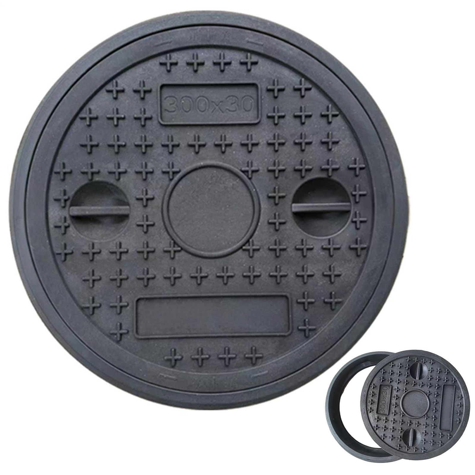 Tapa Arqueta y Marco, Tapa para Tanque Séptico de PE con Asa, Cubierta de Alcantarillado Reforzada y Antideslizante para Patio, Jardín o Pavimento, Carga de 500 Kg