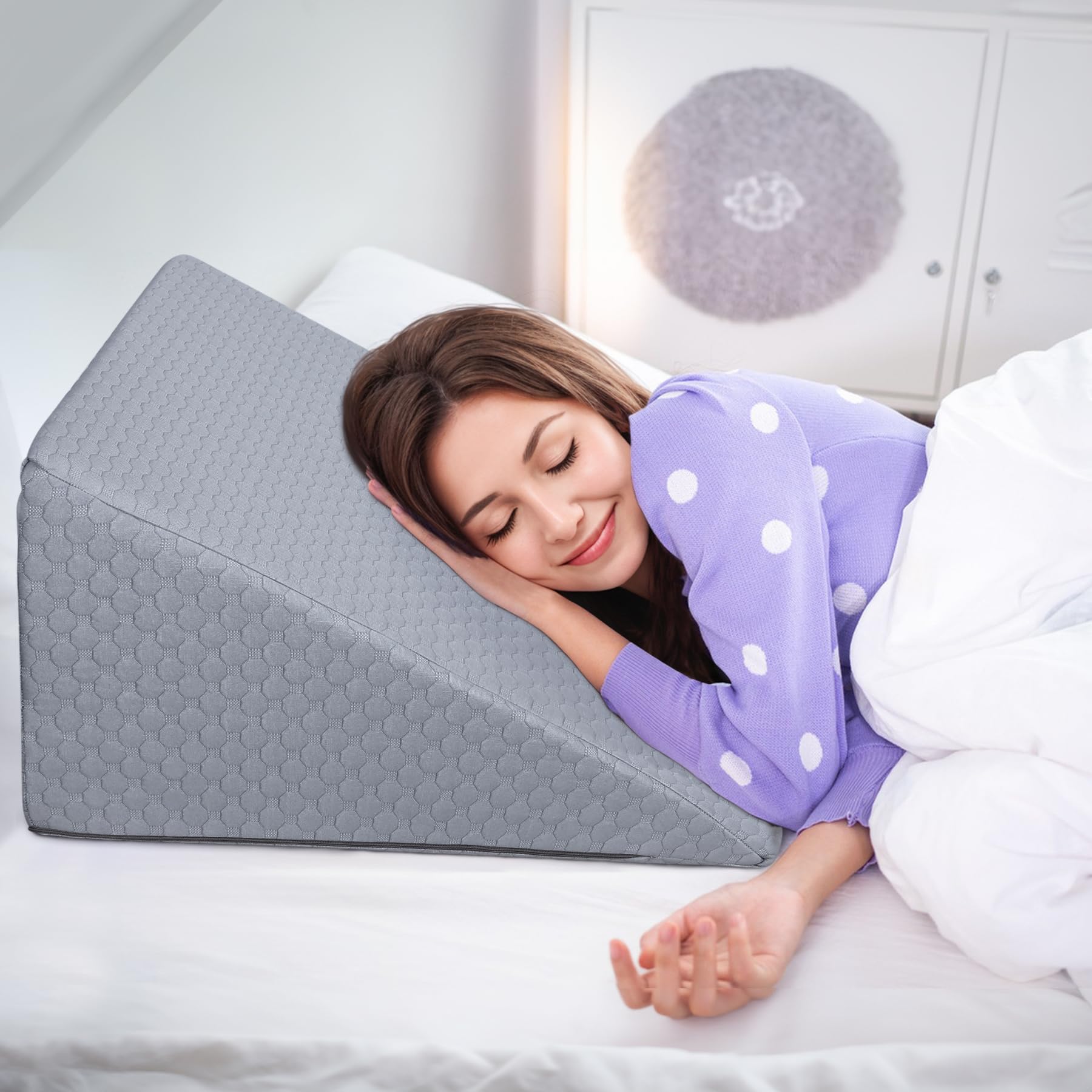 INFANZIA Cuscino inclinato per letto, cuscino triangolare ergonomico in memoria di forma per apnea del sonno, cuscino ad angolo, russare, reflusso acido (grigio)