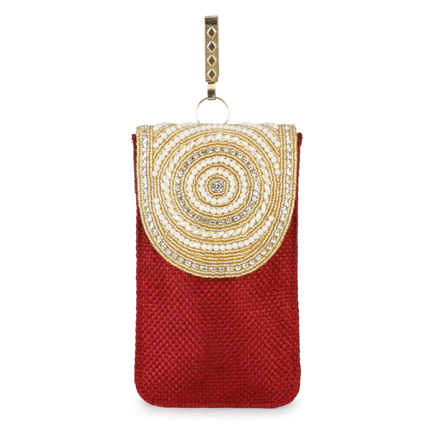 a & n Vanya Handicraft Collection Women's Longing to Buy Pearl Silk Saree Mobile Clutch (Maroon)-picture-38