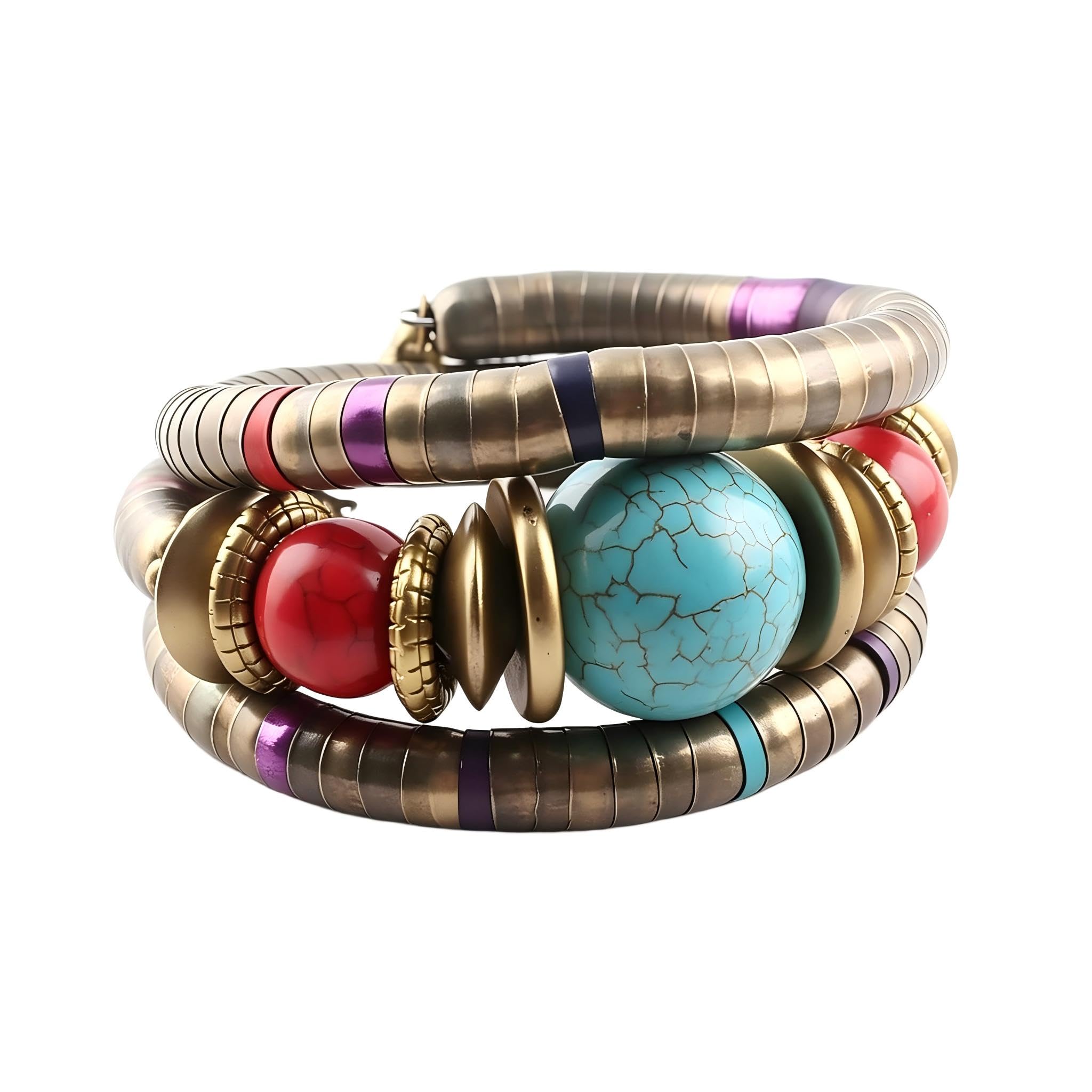 Bohemian African Bracelet for Women Men Ethnic Tribal Snake Bangle Bracelets Layered Chunky Beaded Bracelet Jewelry Gift