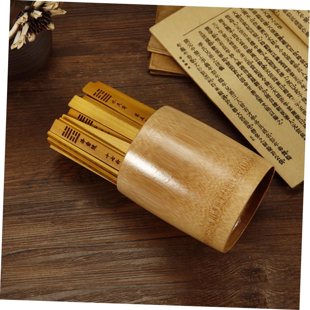 DECHOUS Bamboo Divination Sticks with Chinese-Style Divination Bucket for Spiritual Guidance Bamboo Sticks and High Tube for Fun Games and Meditation