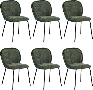 OIKITURE Dining Chairs Set of 6, Retro Dining Chair with Cushioned Seat & Back, Kitchen Chairs with Metal Legs, Comfortable Accent Chair for Dining Room Bedroom Living Room, 50x48cmx81cm, Green