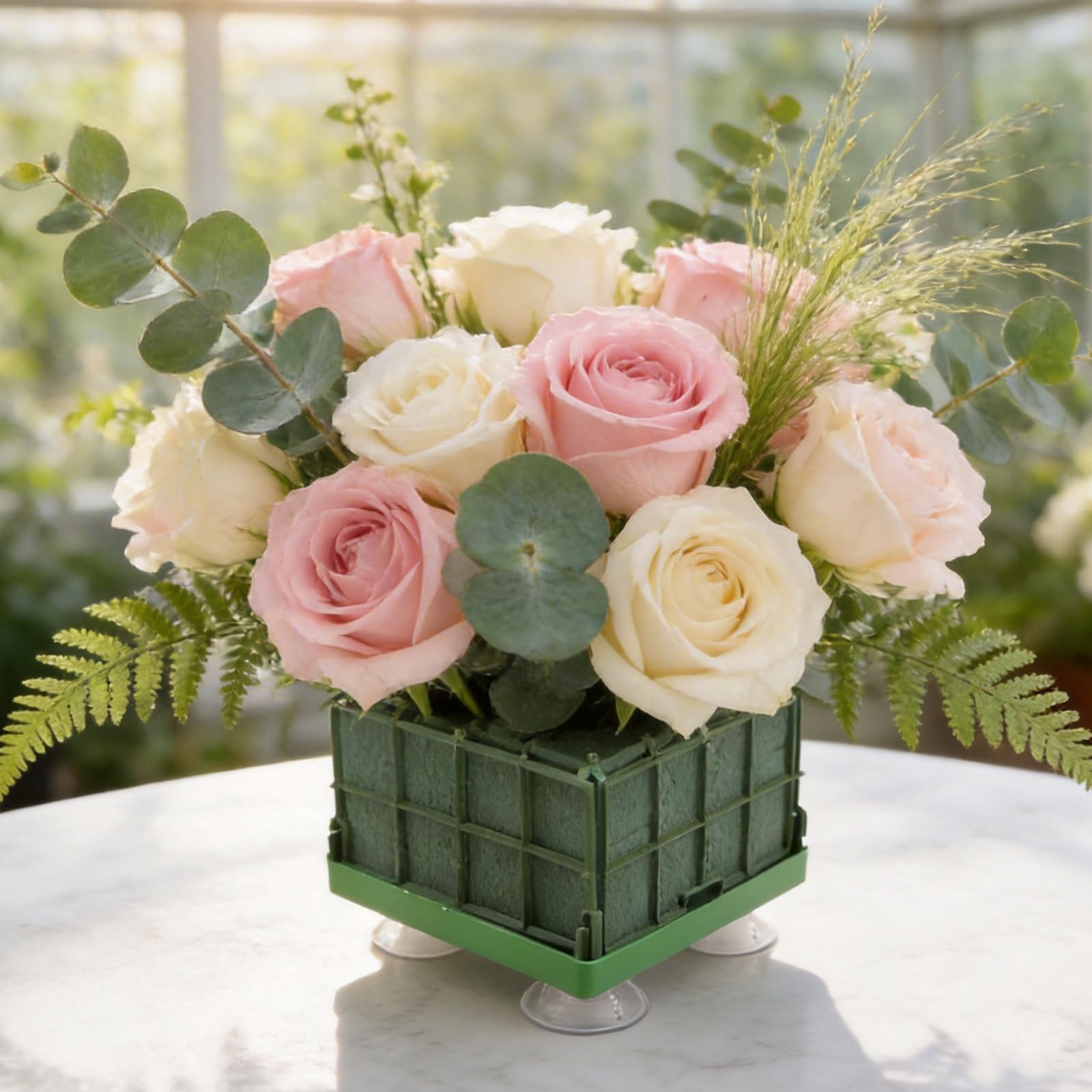MOUYAT 12 blocchi in schiuma per fiori, gabbie quadrate in schiuma floreale con ventose, 10,2 x 10,2 x 7,6 cm, in schiuma per composizioni floreali, centrotavola per matrimoni, decorazioni per la casa