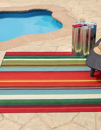 Unique Loom Outdoor Modern Collection Area Rug - Jaco (10' Square, Multi/ Light Blue)