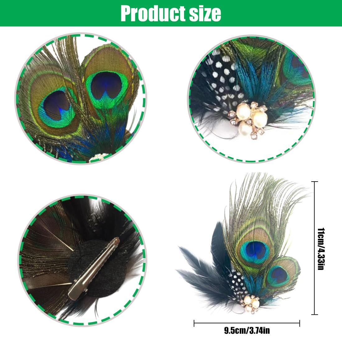 Mollette 1 forcina per capelli a forma di pavone, accessori per capelli a forma di pavone, accessori per capelli con piume e strass, fascia per capelli con piume di pavone