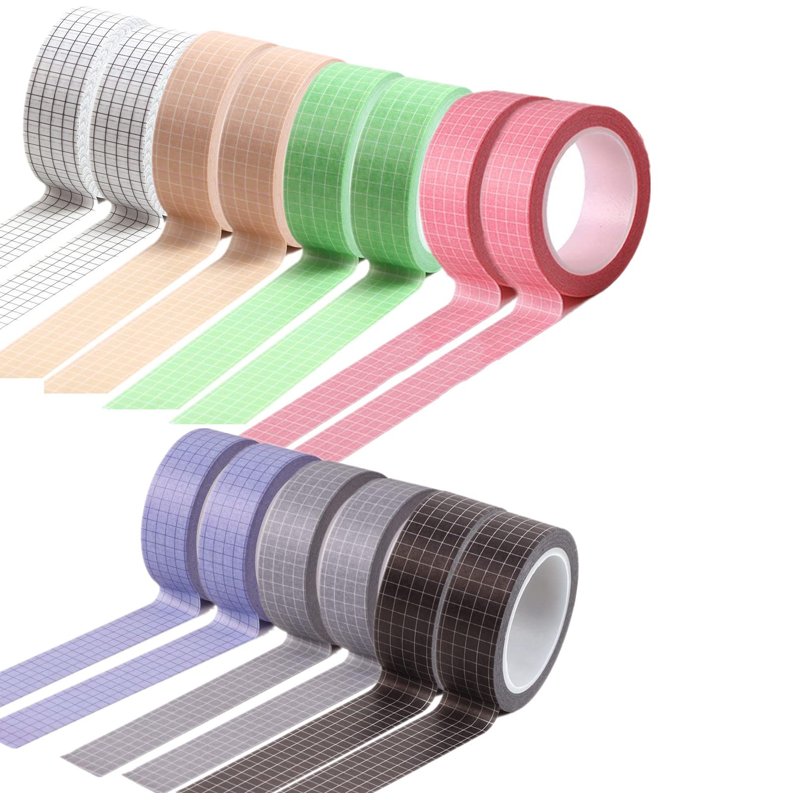 Washi Tapes, 14 Rolls Plaid Washi Tape Set Self Adhesive Craft Bullet Journal Decorative Tapes 15mm Wide Solid Colors Grid Paper Tape for Scrapbooking Bullet Journals Planners Gift Wrapping