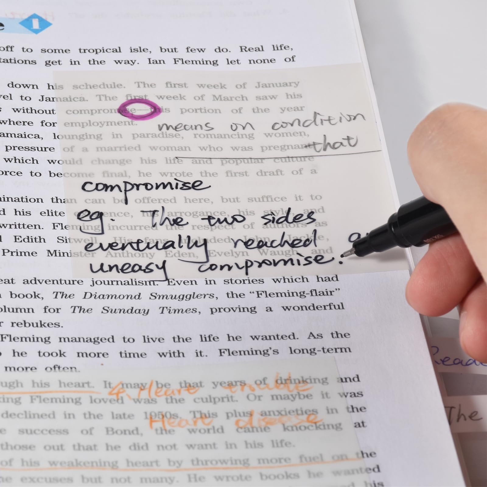 BAYTORY 1610 Blatt Transparente Haftnotizen mit Textmarker-Klebeband, transparent, wasserdicht, 7,6 x 7,6 cm, durchsichtig, Memoblock, selbstklebend, durchscheinend, beschreibbare Index-Tabs zum