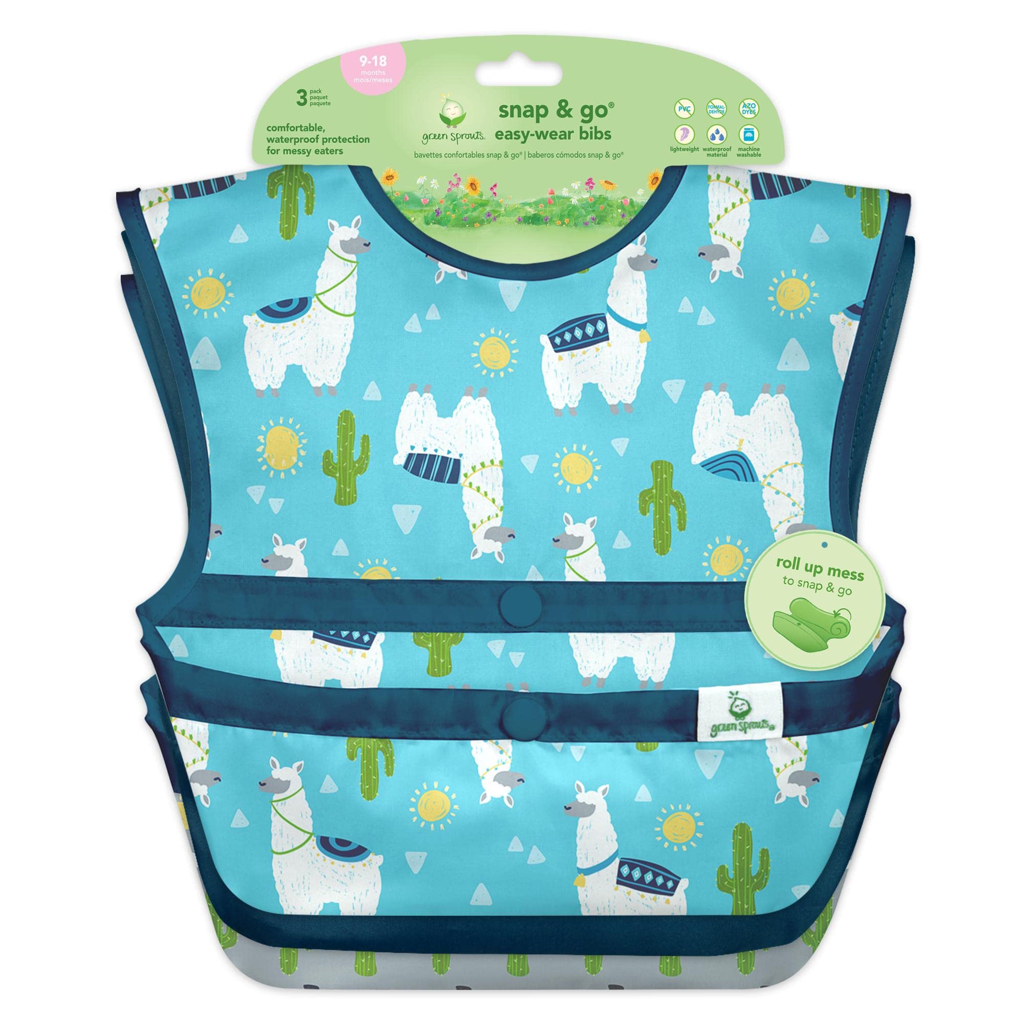 Green Sprouts Aqua Llamas Baby 101247 Bibs, S (Pack Of 3)
