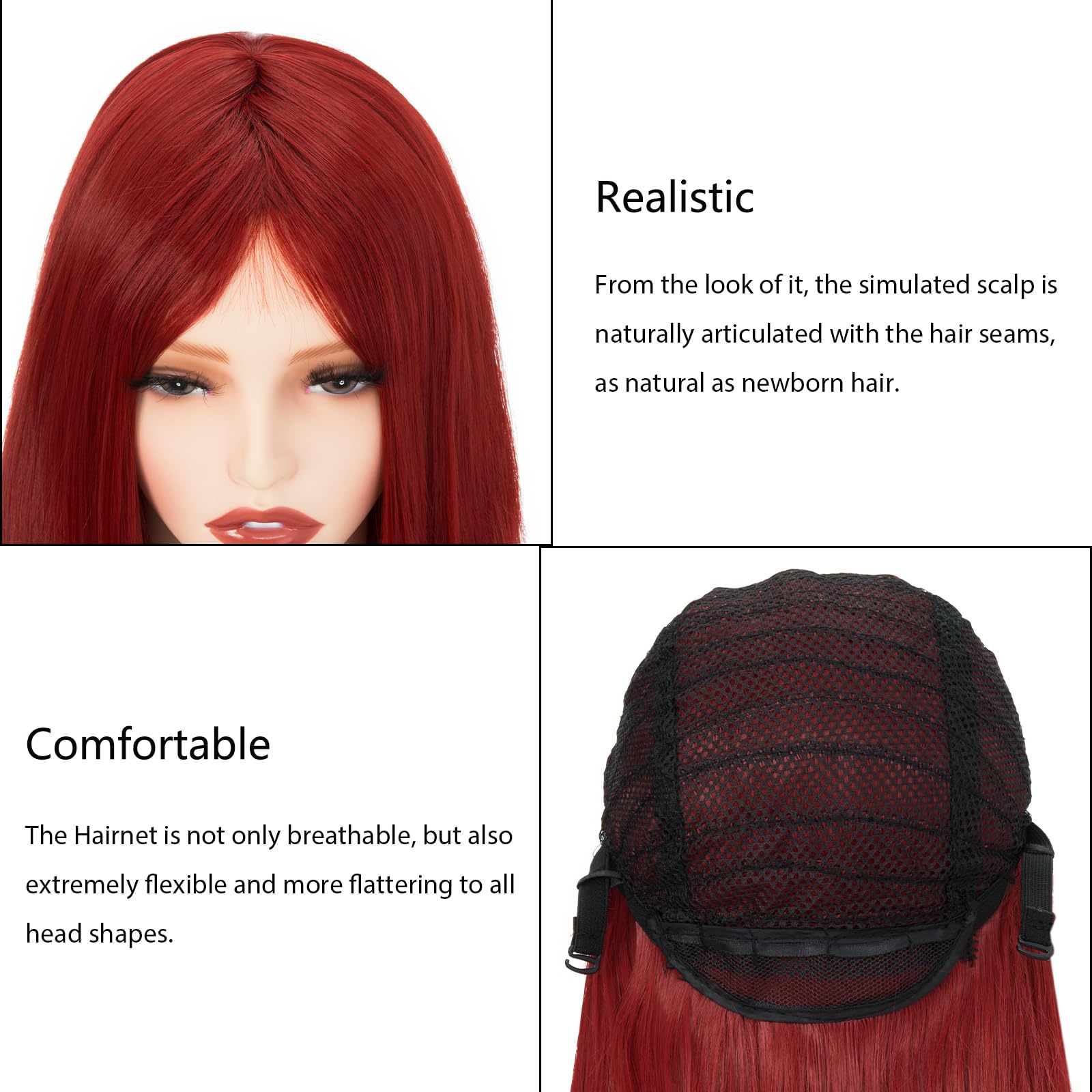 BUYOGET Long Wire Red Wigs with Fringe for Women 40 Inches Straight Wig for Costume Halloween Cosplay Anime Party - Image 4