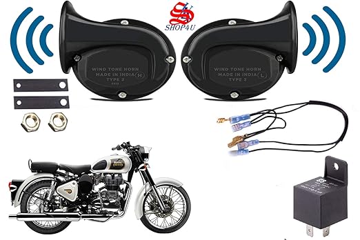 SHOP4U Snail Shape windtone Horn with Relay and Wire for Royal Enfield Classic 350 (Trumpet Sound, 12V)