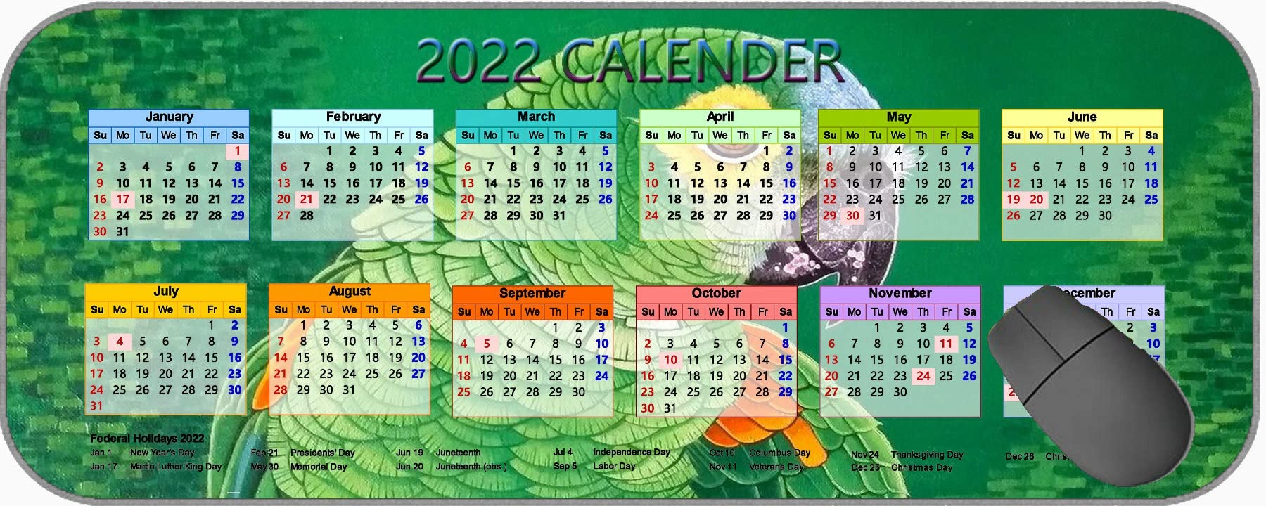 Special Design 2022 Calendar Mouse Pad,Macaw Parrot Bird MP1017 Mouse Pads