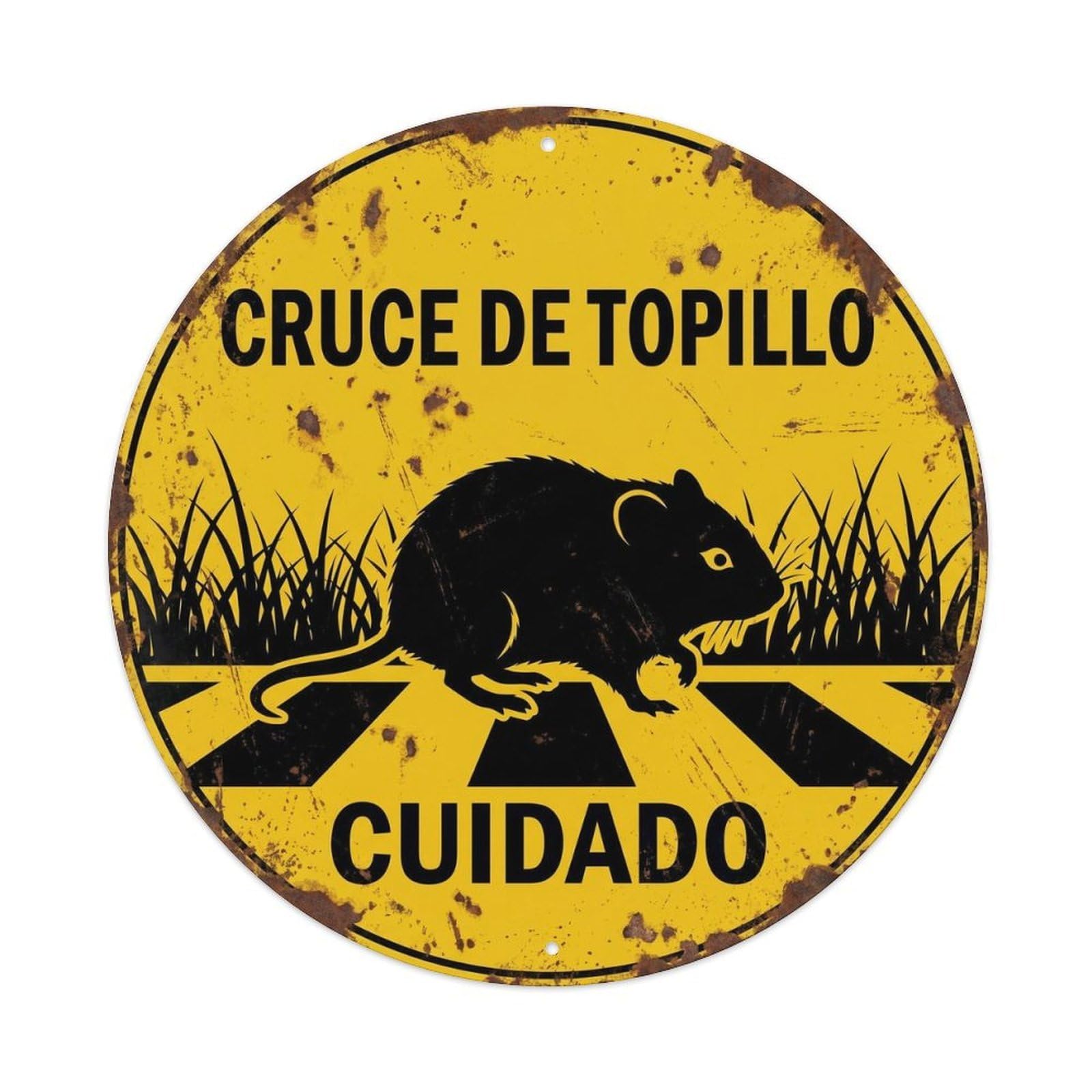 Vole Crossing Cuidado Timeworn Metal Tin Sign