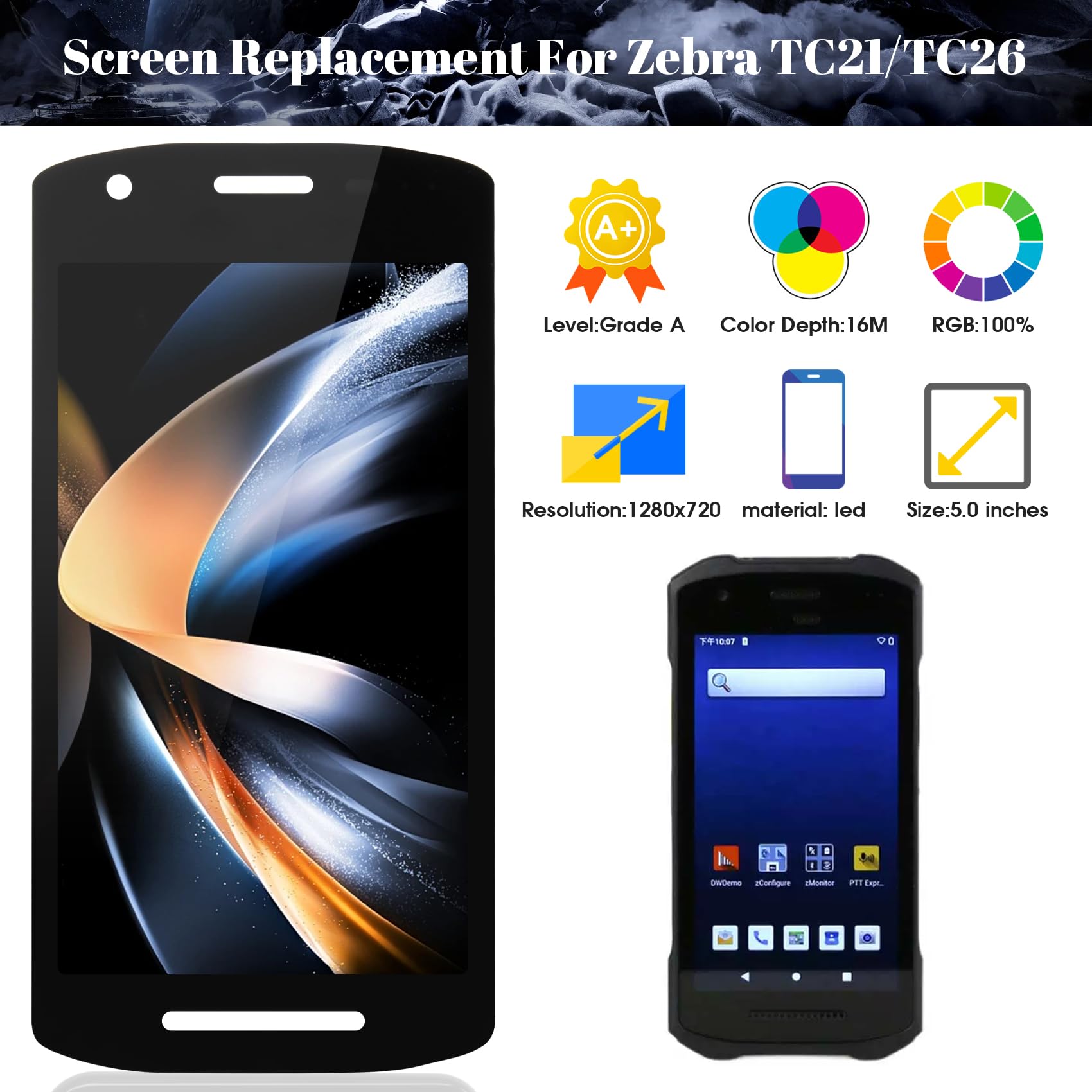 Kit de réparation d'écran tactile LCD pour Zebra TC21/TC26 pour Zebra TC21/TC26 (noir)