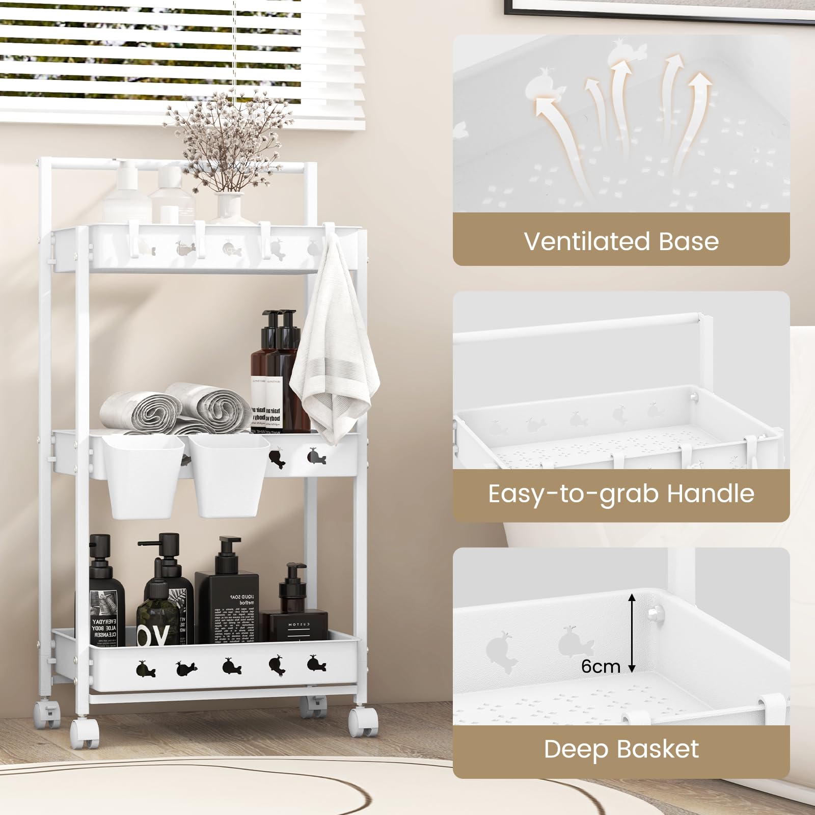 Chariot De Rangement Pour Chariot Roulant à 3 Niveaux Avec Roues Verrouillables｜Homary