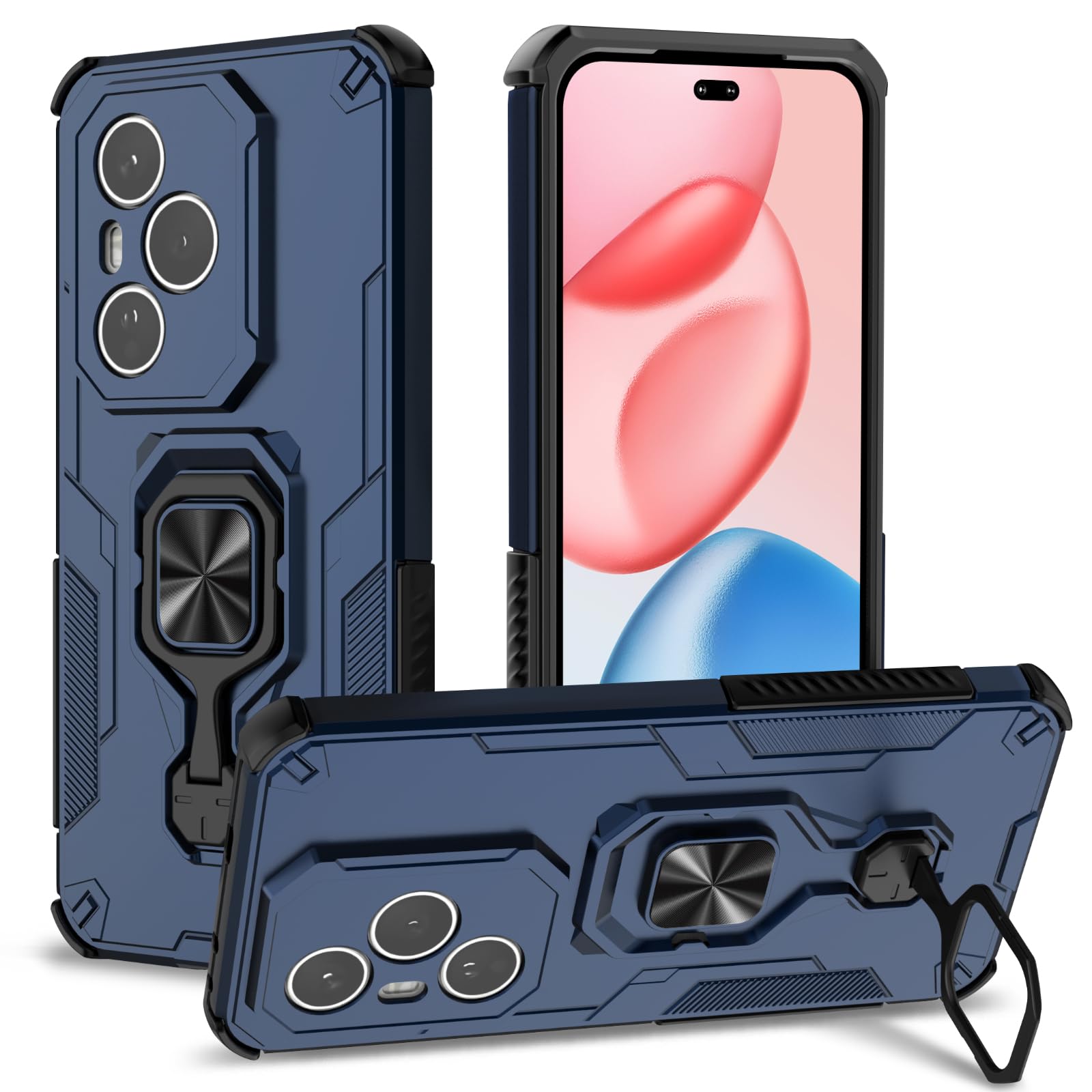 Funda para Samsung Galaxy A13 4G con Cristal Templado Protector Pantalla, Carcasa Antigolpes con Soporte anular metálico, Case Protectora de Grado Militar, Negro — view 244