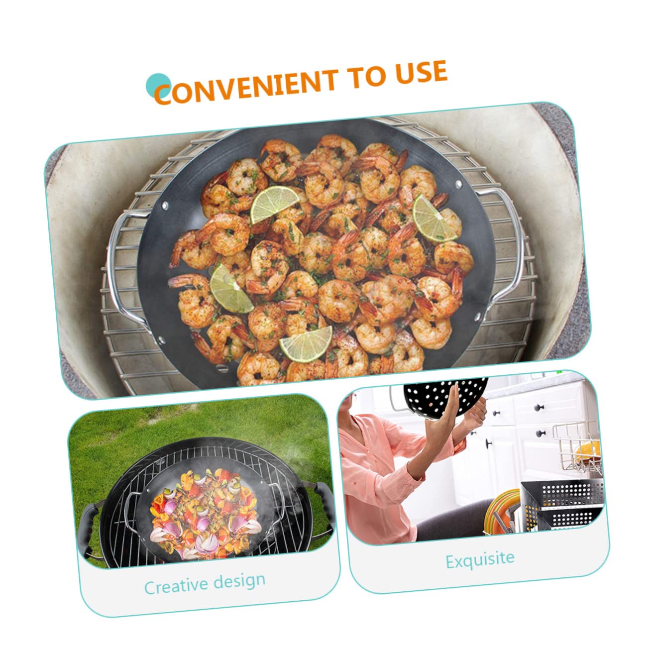 Cestello per Grigliare Verdure in Metallo al Carbonio Rivestimento Antiaderente e Design a Grandi Fori, Doppia Maniglia per Barbecue in Giardino Professionale