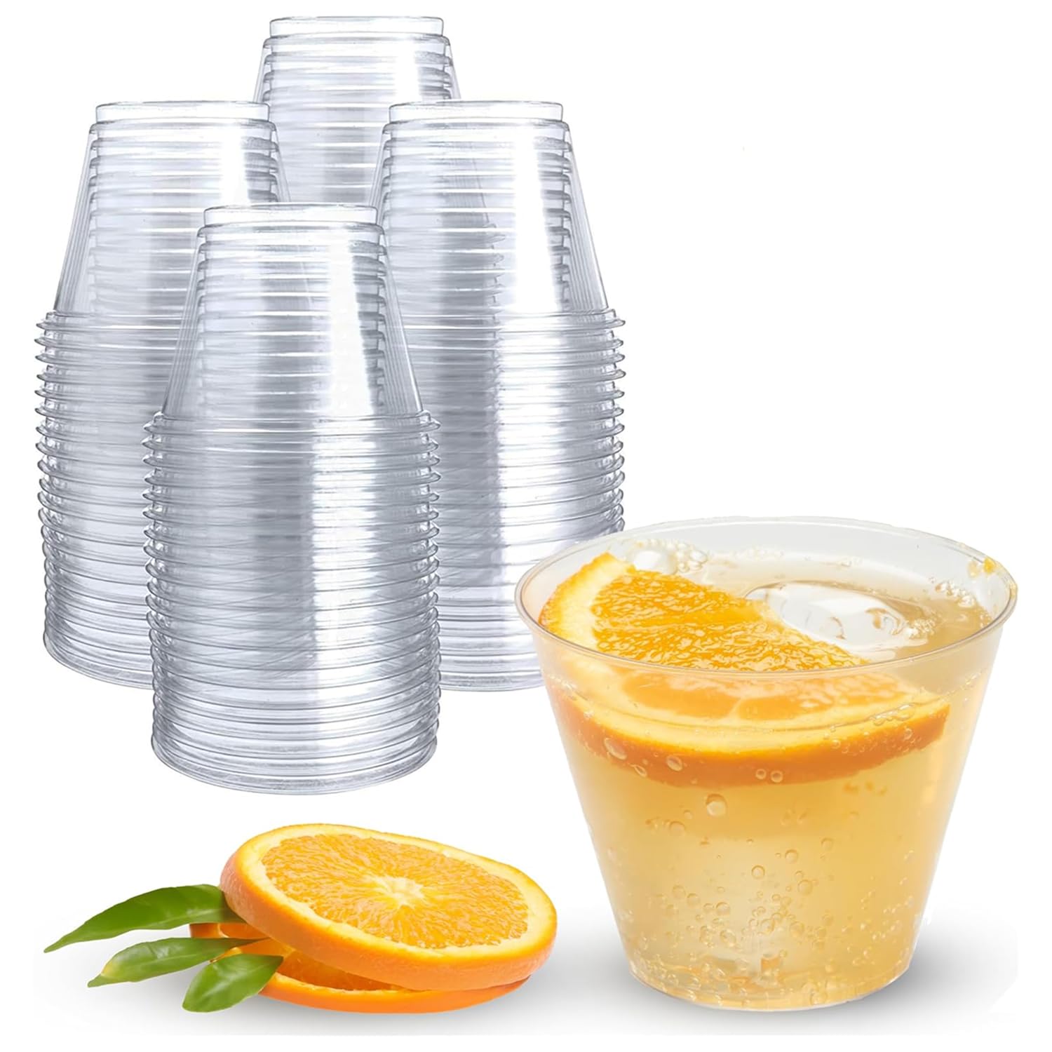 Prestee Clear Plastic Party Cups - PET Clear Water Cups - Disposable - 50ct 9oz