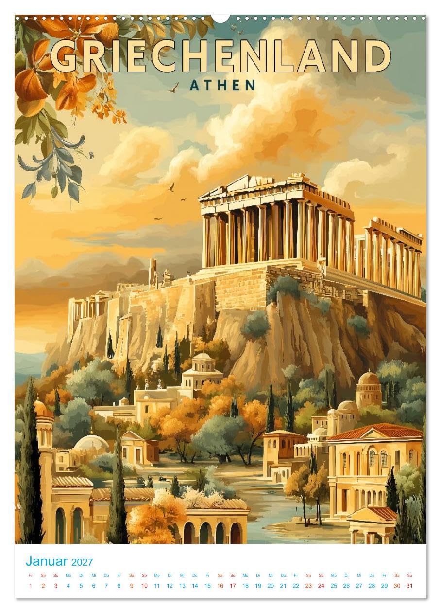 Griechenland - Old School Poster Style (hochwertiger Premium Wandkalender 2027 DIN A2 hoch), Kunstdruck in Hochglanz: Eine Sammlung von Poster über Griechenland in Old School Style (CALVENDO Orte)