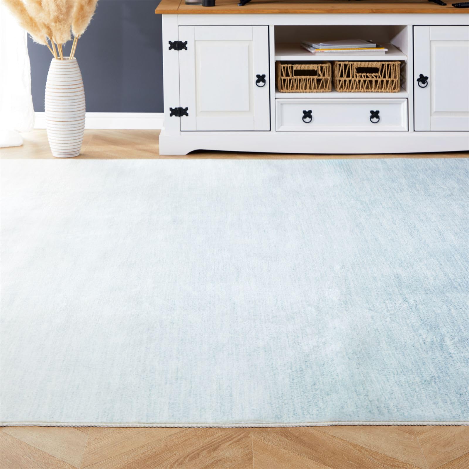 premium - Gabbeh Landscape - Lichtblauw, Tapijtloper 80 x 250 cm Wol Vloerkleed