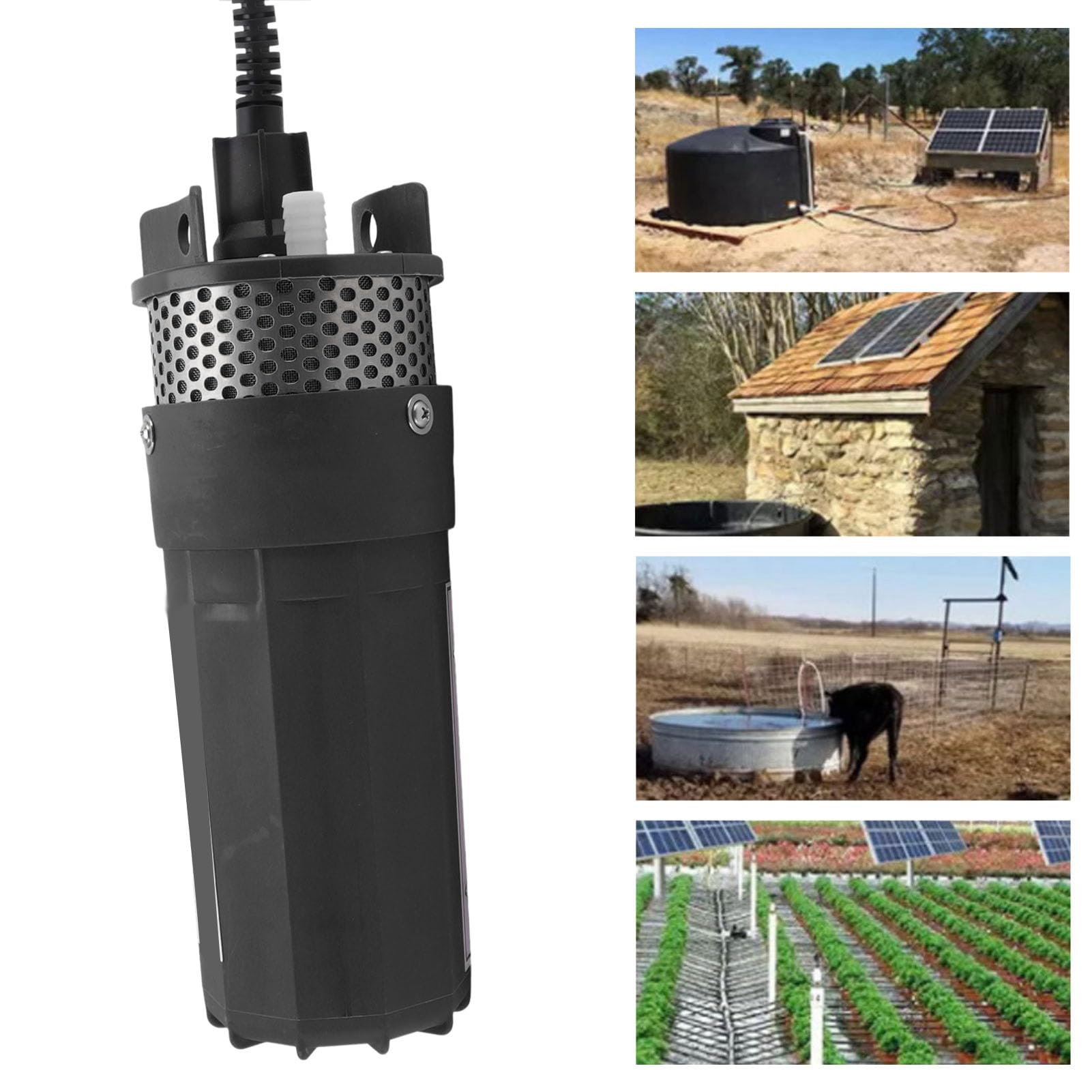 Haofy Bomba Sumergible de Agua de Pozo Profundo, Bomba de Agua Solar de 24 V CC, Bomba de Pozo Sumergible de 230 Pies con Cabezal de 1,7 GPM Alimentado por Batería (Negro)