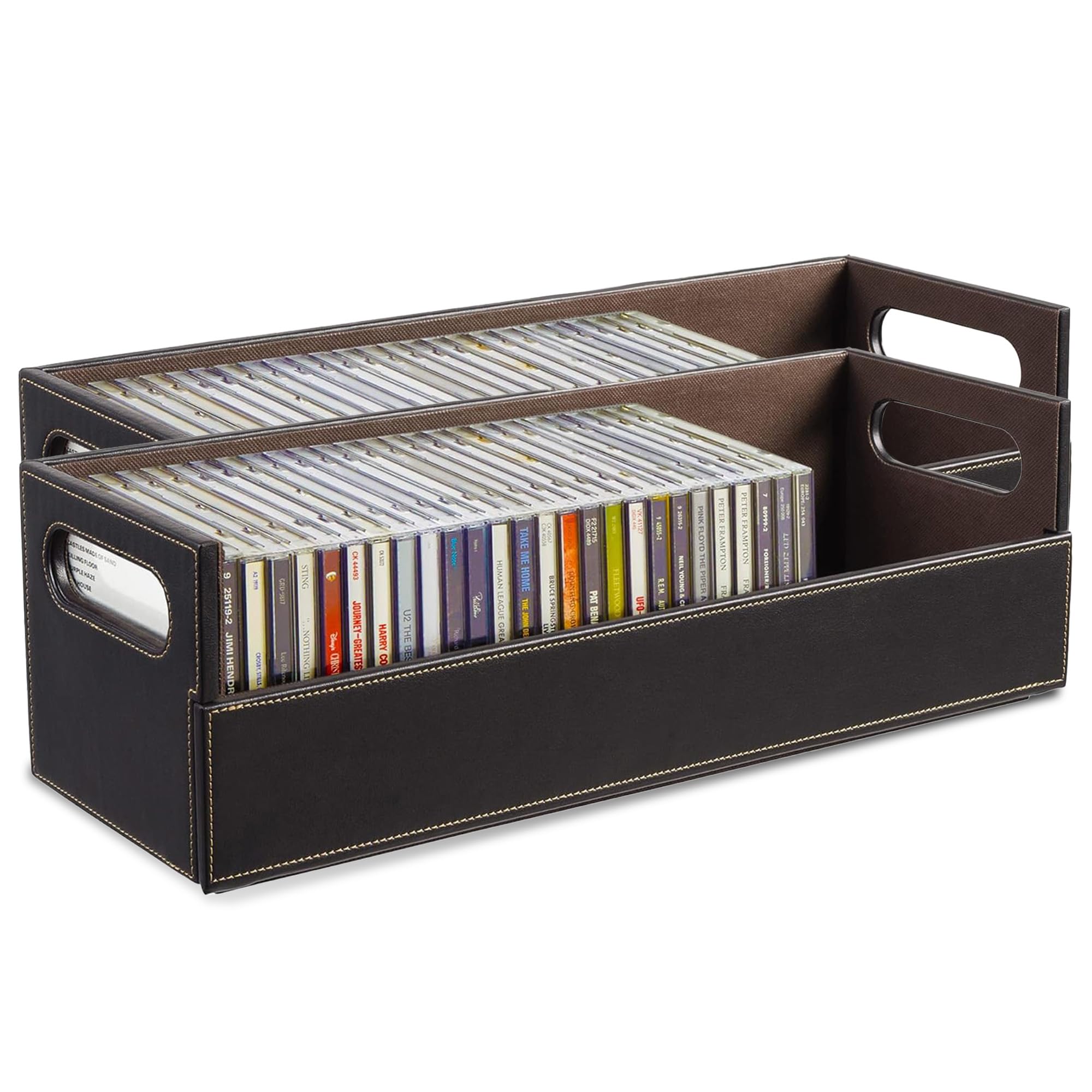 Stock Your Home 2- Pack CD Storage Box, Organizer Shelf for Movie Cases, DVDs, Cassette Tape Display Stand, Disc Holder Can Store Up to 40 CDs, Faux