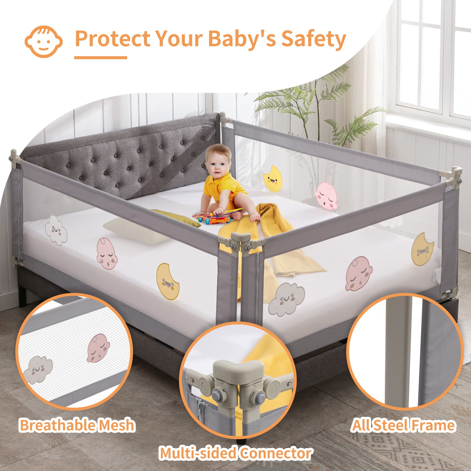 wanan Riel de cama para niños pequeños 3 piezas extra largo para cama de  bebé para niños valla resistente para cama de bebé barandilla de seguridad