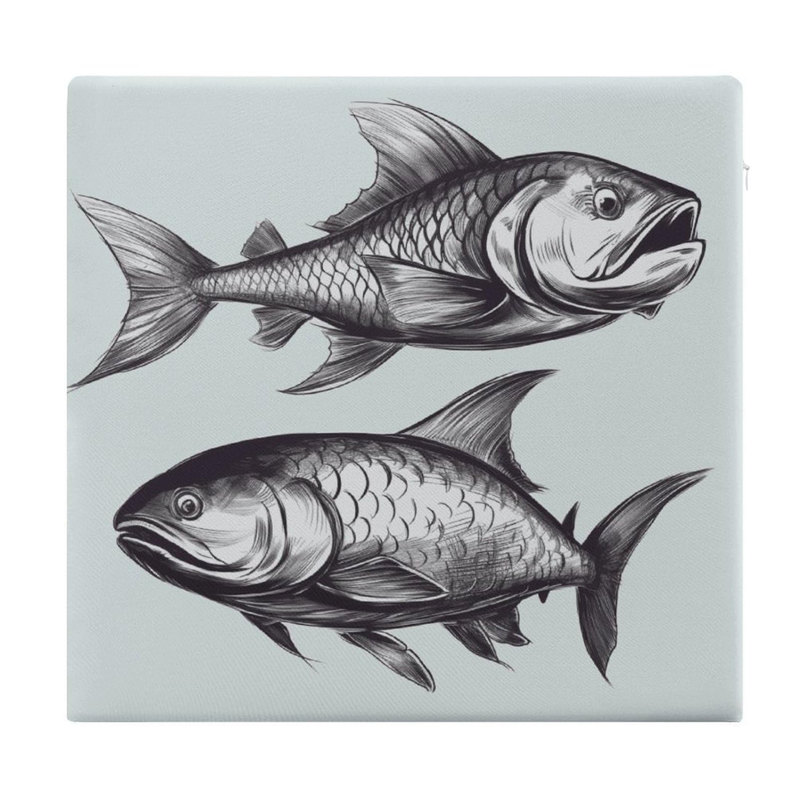Adfgyerh Style Sketch Fish Cushions Memory Foam For Adults, Seat Cushion Chair Pads Soft, Square Pillows For Dining, Kitchen, Office, Patio Chairs