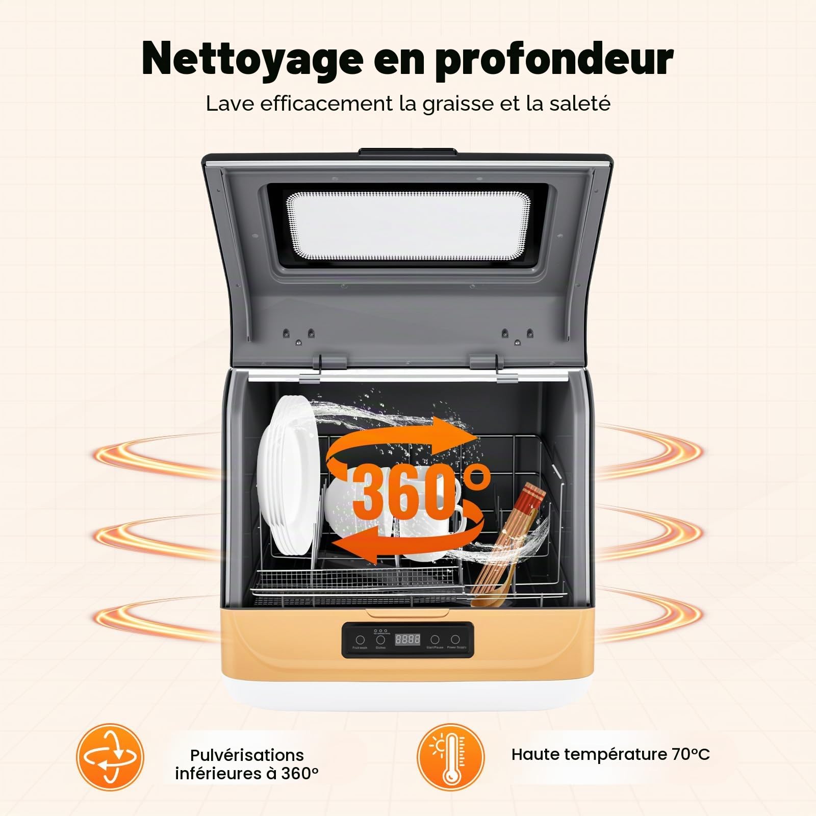 DWS-T05 Lave-vaisselle de table, capacité 4-6 places, 3 programmes de lavage (30-50 min), 800 W, séchage à la chaleur résiduelle inclus, idéal pour cuisine/camping-car