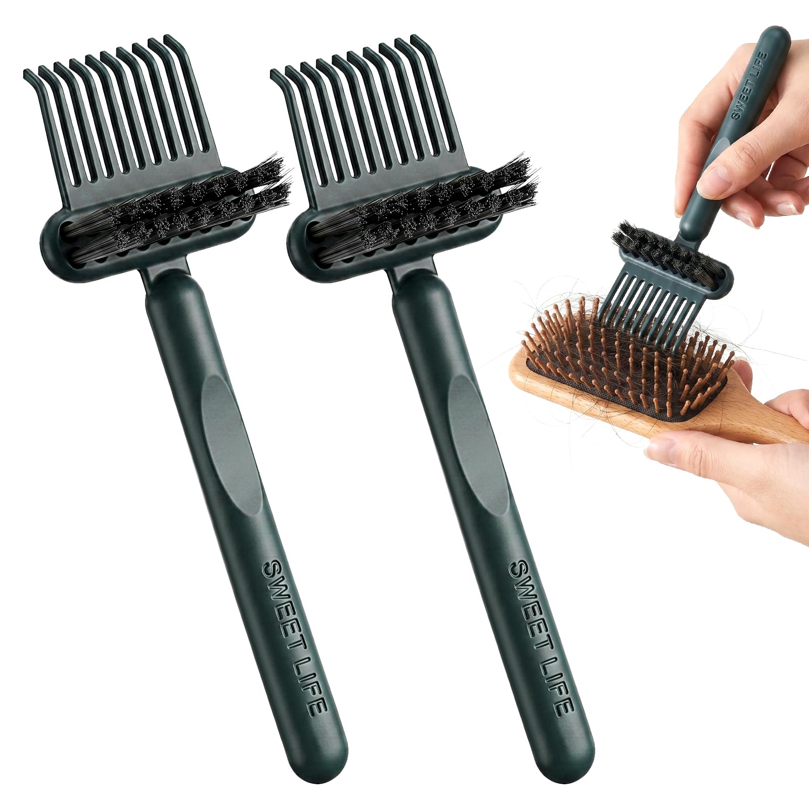 Mabor 2 Pcs Hair Brush Cleaner Tool, 2-in-1 Comb Cleaning Tool for Removing Hair and Dust, Brush Rake for Home Salon