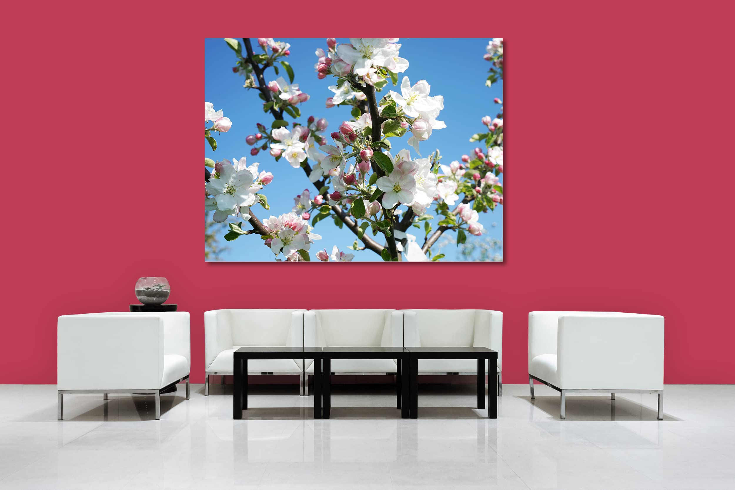 Glücksvilla - Fioritura dei meli (tela 2 cm, 60 x 40 cm) | varie misure - quadro murale orizzontale - giardino fiori fioritura pianta natura botanica albero ramo ciliegia