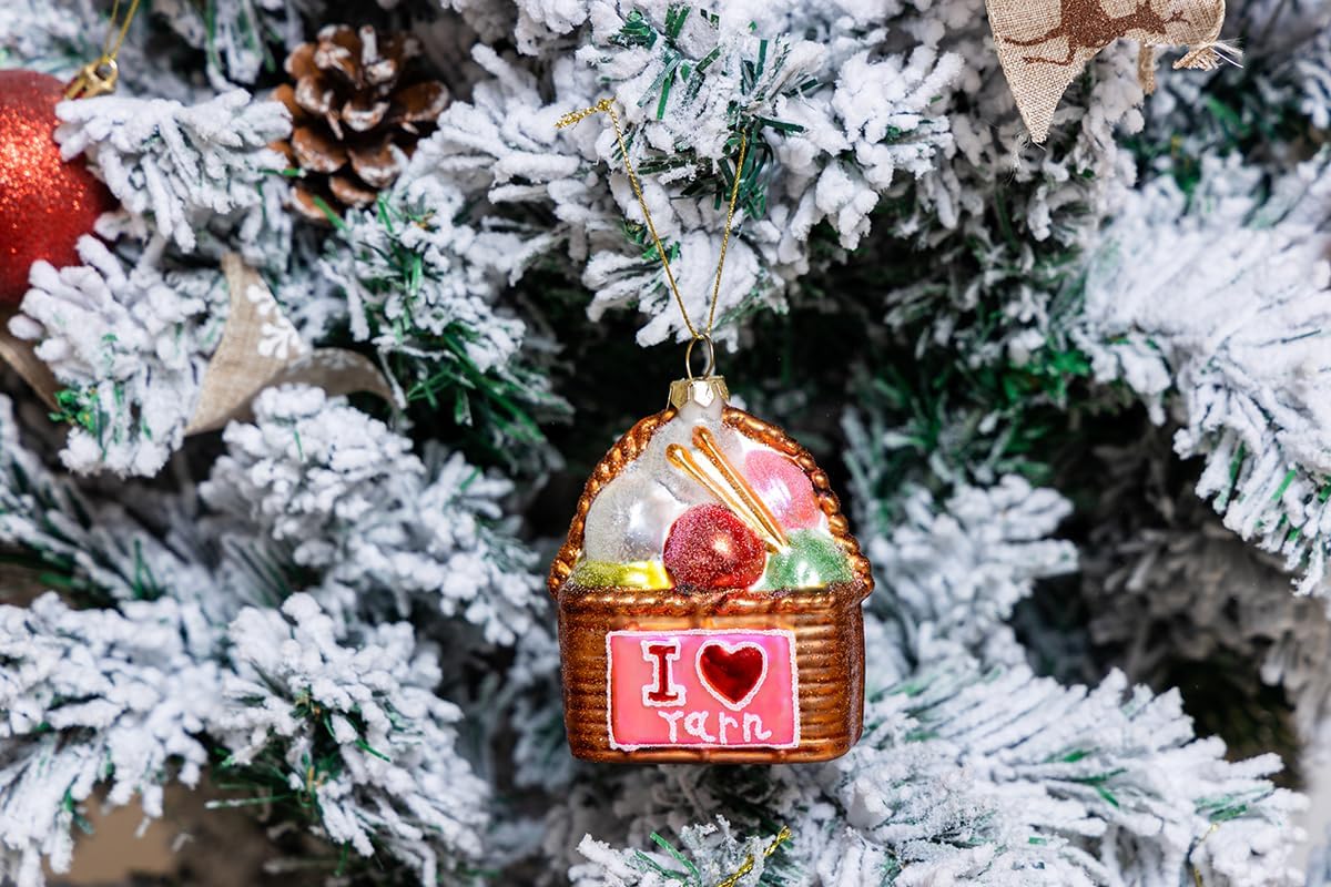 Set of 2 Hand Blown Glass Basket of Knitting Yarn Christmas Ornament, Hanging Glass Crochet Yarn Ornaments for Christmas Tree - Image 6