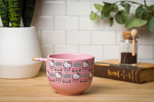 Miniatura 9 de Silver Buffalo - Cuenco con palillos para arroz, fideos o ramen, de cerámica, modelo de Hello Kitty (de Sanrio) con patrón floral, apto para