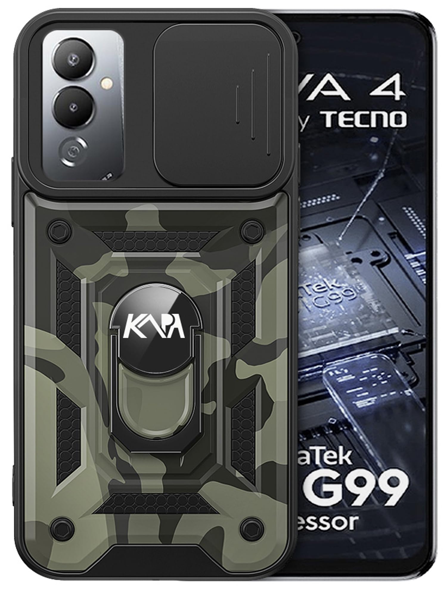 Kapa Tank Back Cover for Tecno Pova 4 | Inbuilt Ring + Slider Shockproof Lens Protection Case (Black) (B0C9Y4TT72) Amazon Price History, Amazon Price Tracker