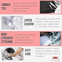 Vista 8 de Juego de funda de edredón tamaño Queen de 100 x 100 pulgadas, color blanco, de alta calidad, cierre de cremallera y lazos en las esquinas, fácil