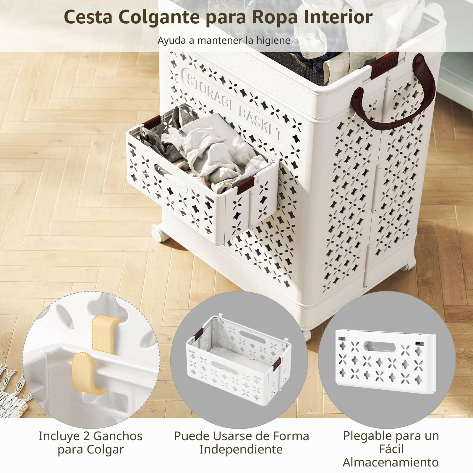 LIFEZEAL Cesto de lavandería plegable con ruedas, 75 L, portátil, con asa, cesta de lavandería de plástico para dormitorio, baño, dormitorio, lavandería