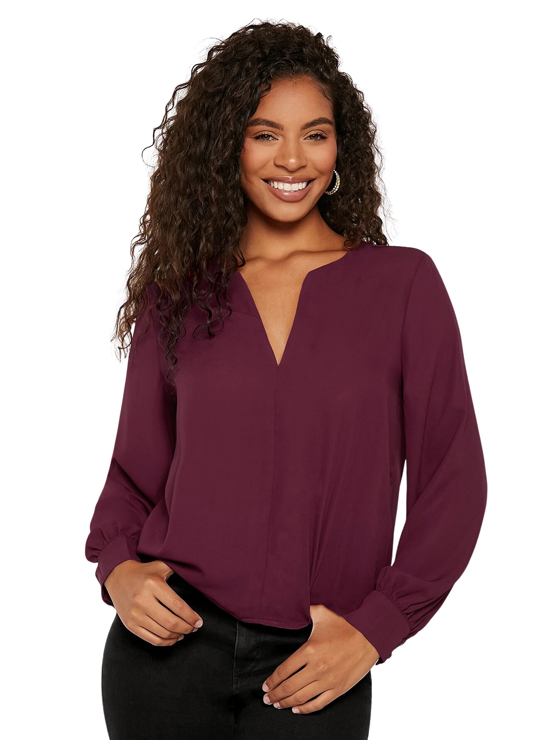 Polyester Soft Satin v-Neck Casual Formal Office Western Solid Plain Stylish Full Sleeve Tops for Women Latest-image-26
