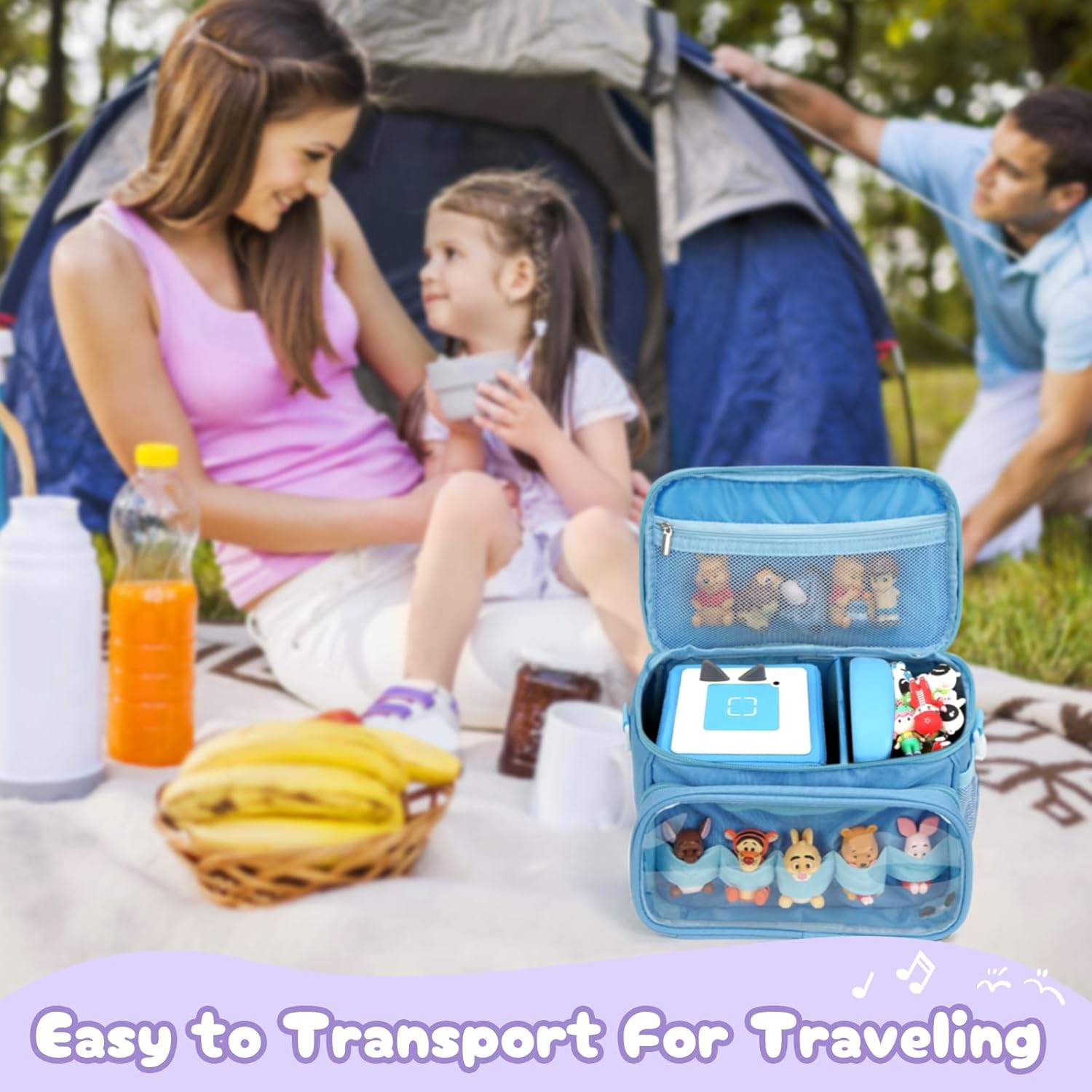 Anycosy Carrying Case for Toniebox Starter Storage Bag for Tonies Figures Characters Headphones and Charging Station Portable Storage Bag with Shoulder Strap and Handle Bar (Blue) - Image 3
