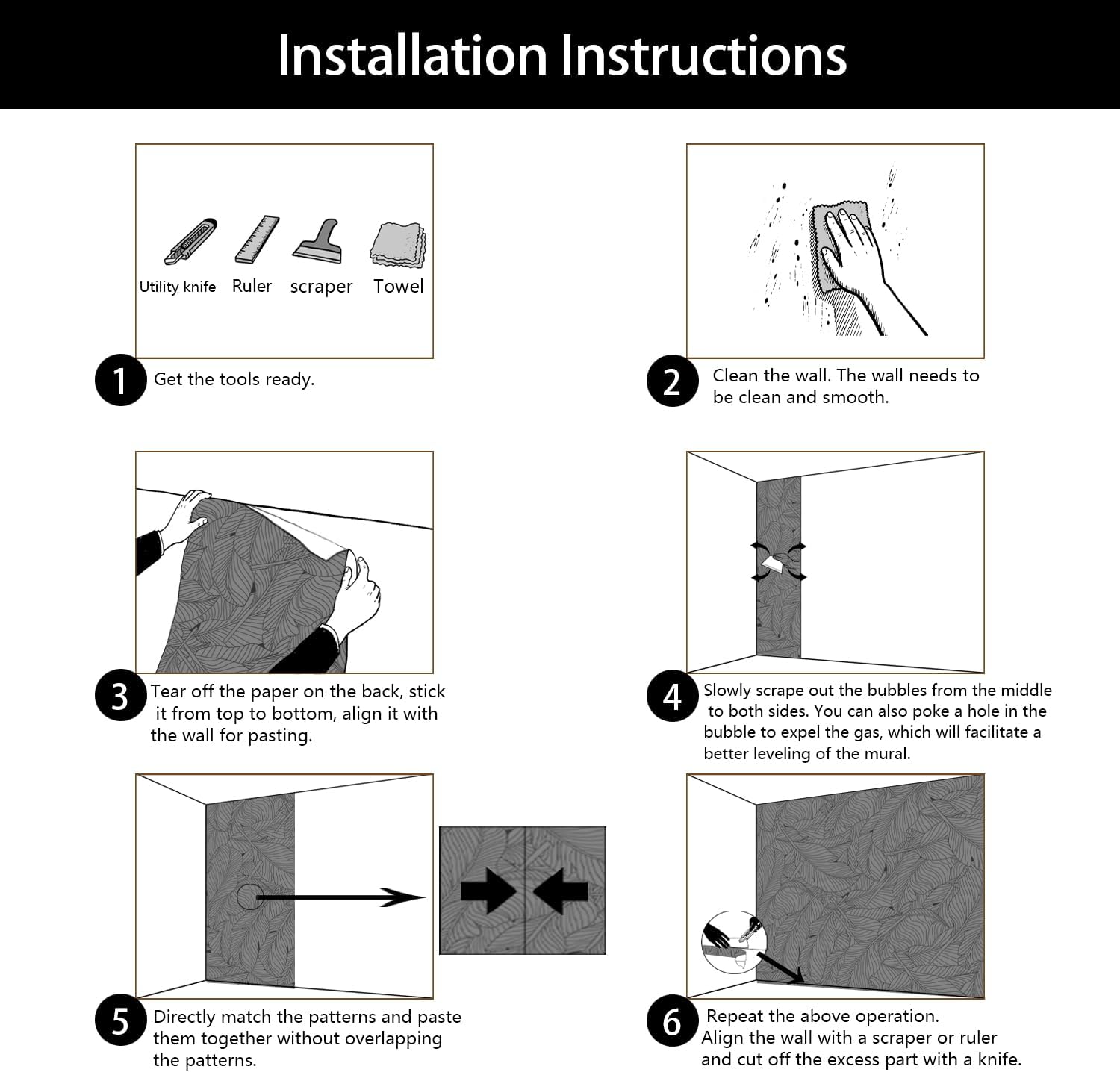 WFBHUA-Black Palm Tree Wallpaper Peel and Stick Tropical Self Adhesive Wall Mural for Living Room Bedroom 137"x100"