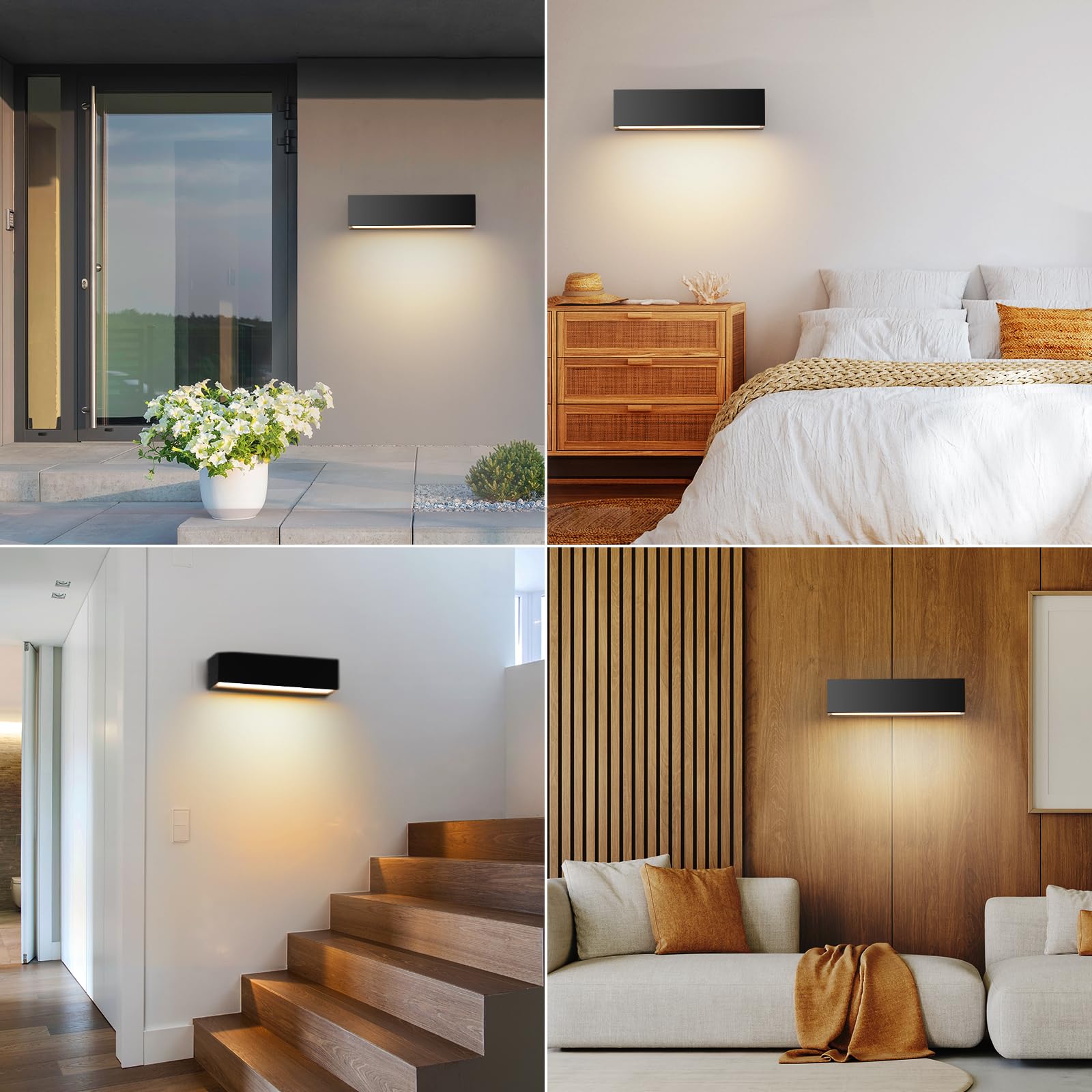 12W Applique da Parete Esterno/Interno 3000K Bianco Caldo Nero Applique Esterno IP65 Impermeabile Lampade da Parete (20Cm)