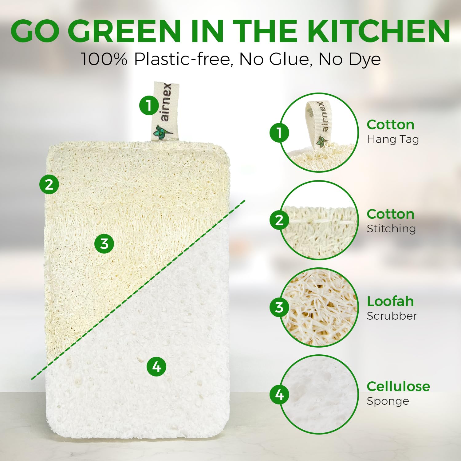 AIRNEX Natural Loofah Washing Up Sponges - Pack Of 6 Copostable And